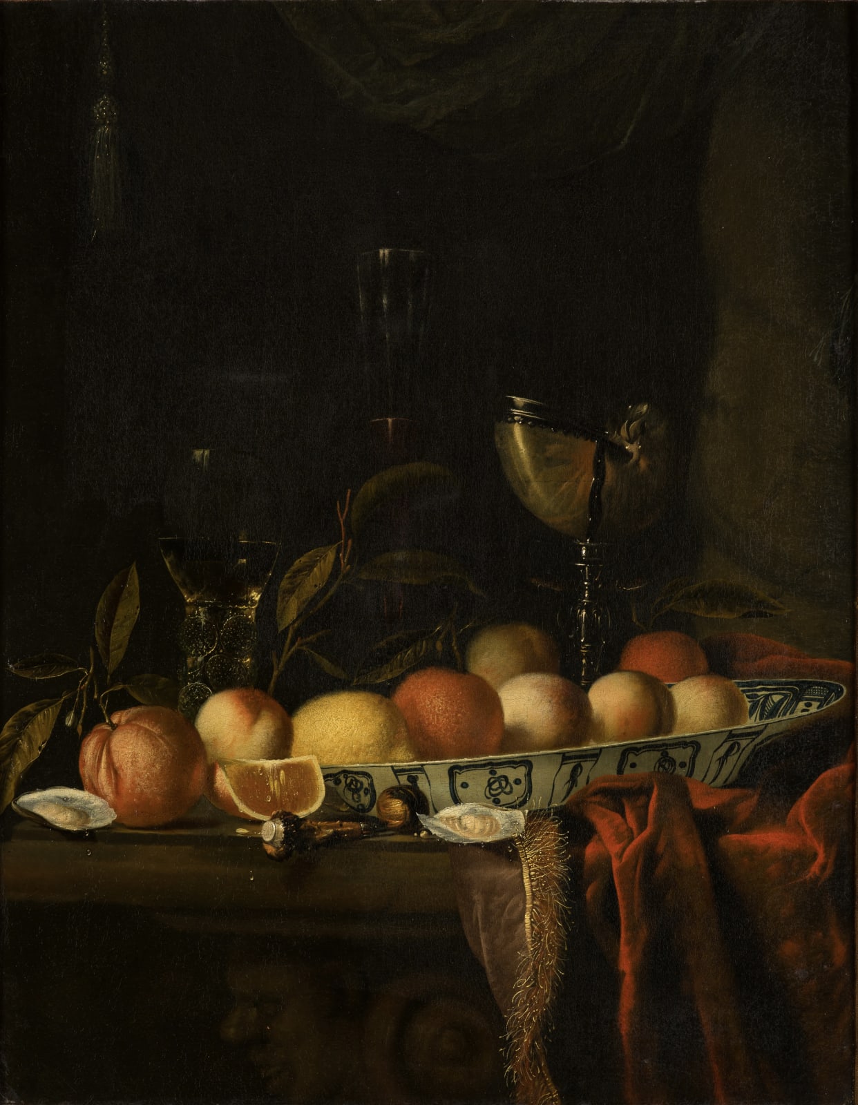 Hendrick VAN STREECK (1659-1719), nature morte aux fruits, aux huitres et au nautile, 18 ème