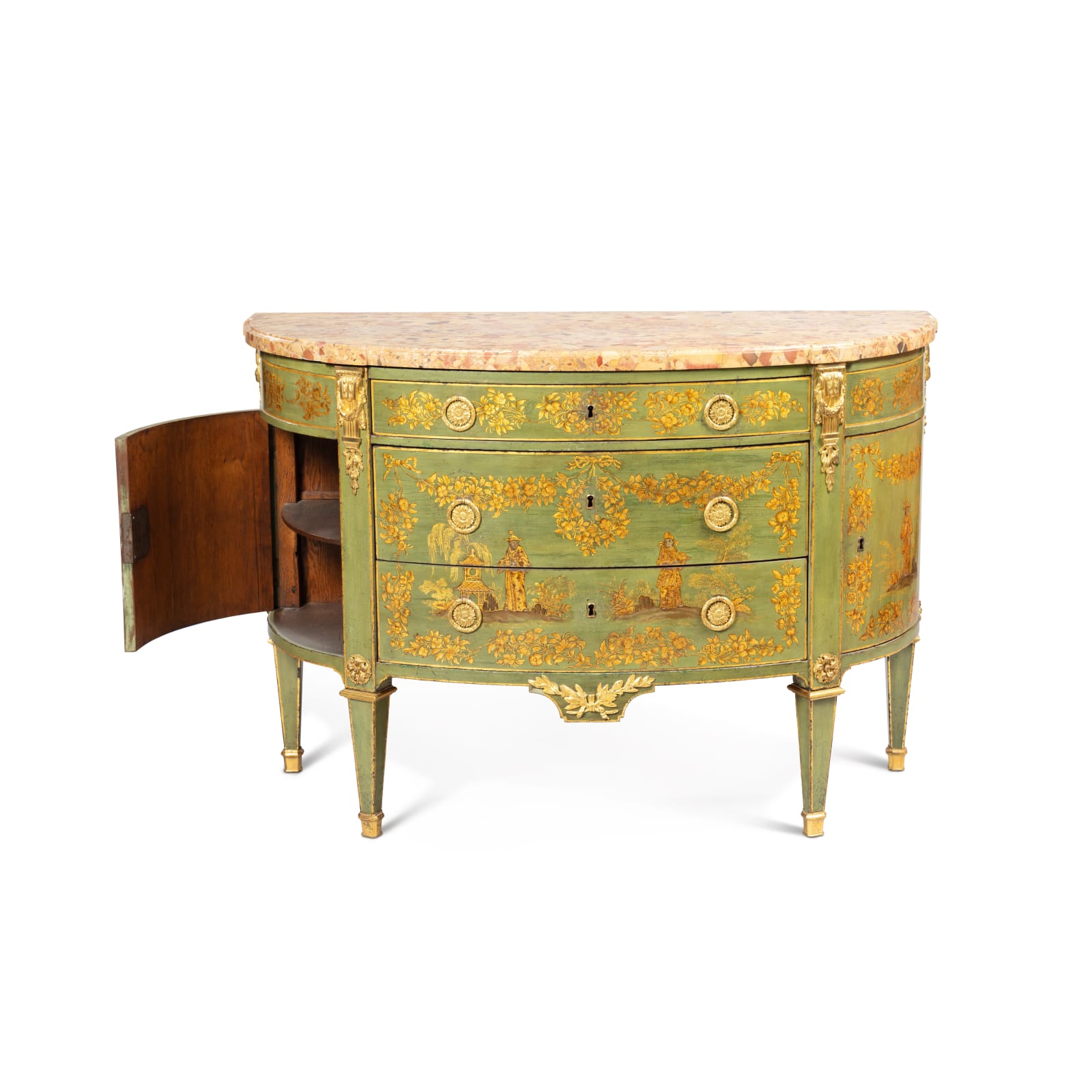 Charles Topino (1742-1803), Commode 1/2 lune en vernis parisien, 18 ème