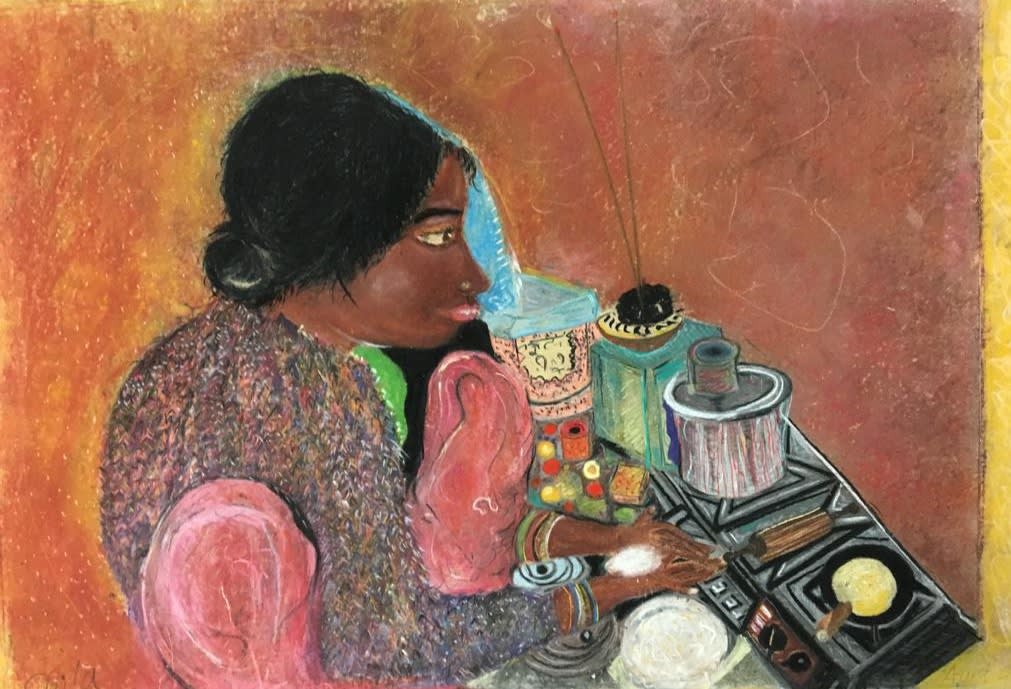 Auntie making a roti, 1988