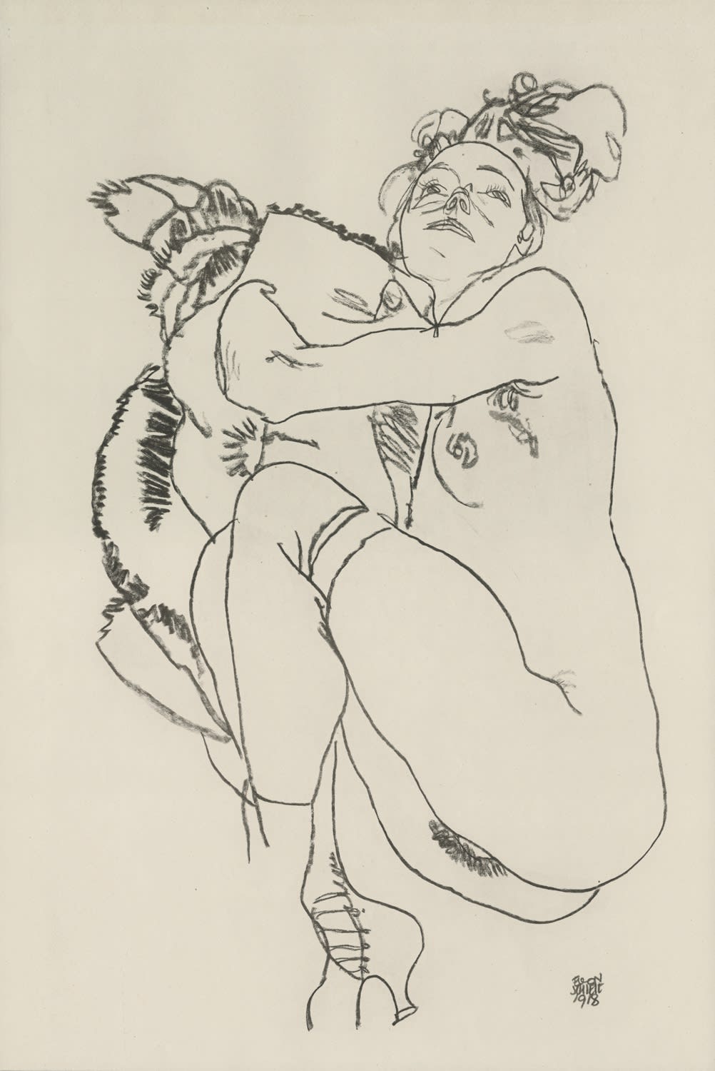 Egon Schiele, Reclining Female Nude, Glancing Upward,  1920