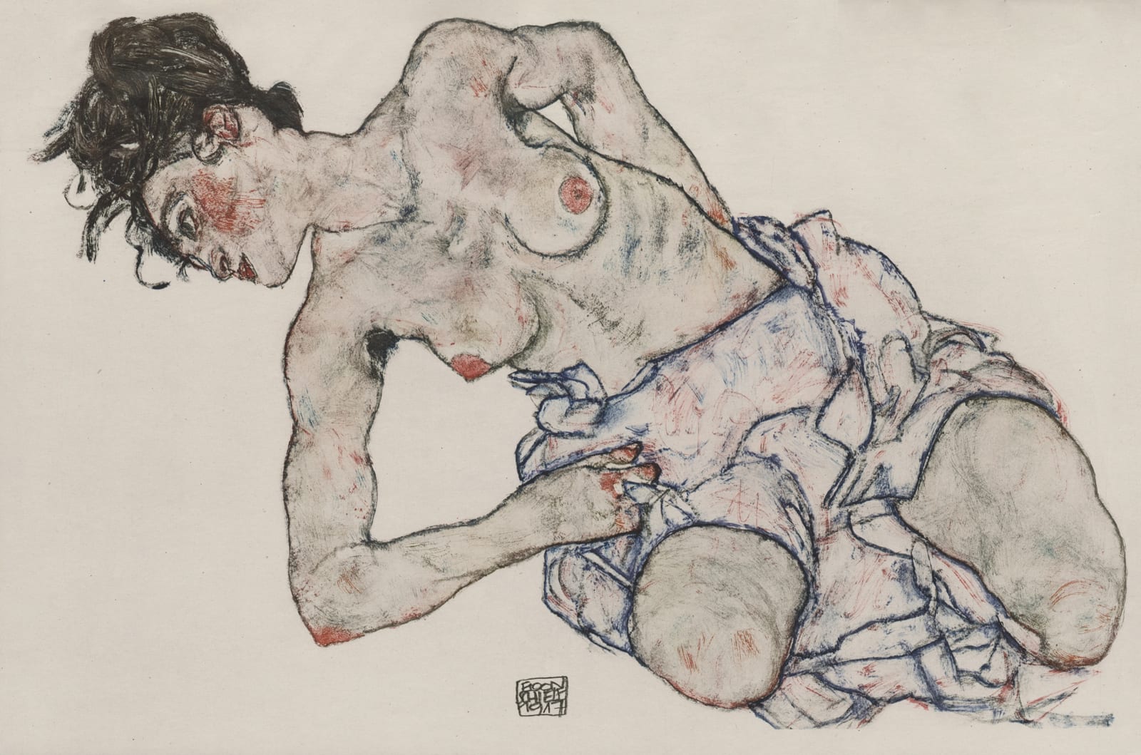 Egon Schiele, Kneeling Female Semi-Nude.,  1920