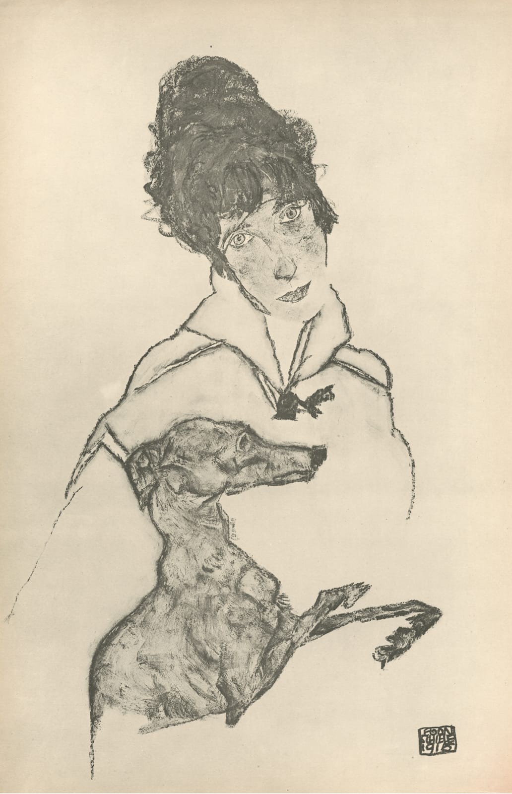 Egon Schiele, Woman with Greyhound (Edith Schiele),  1917