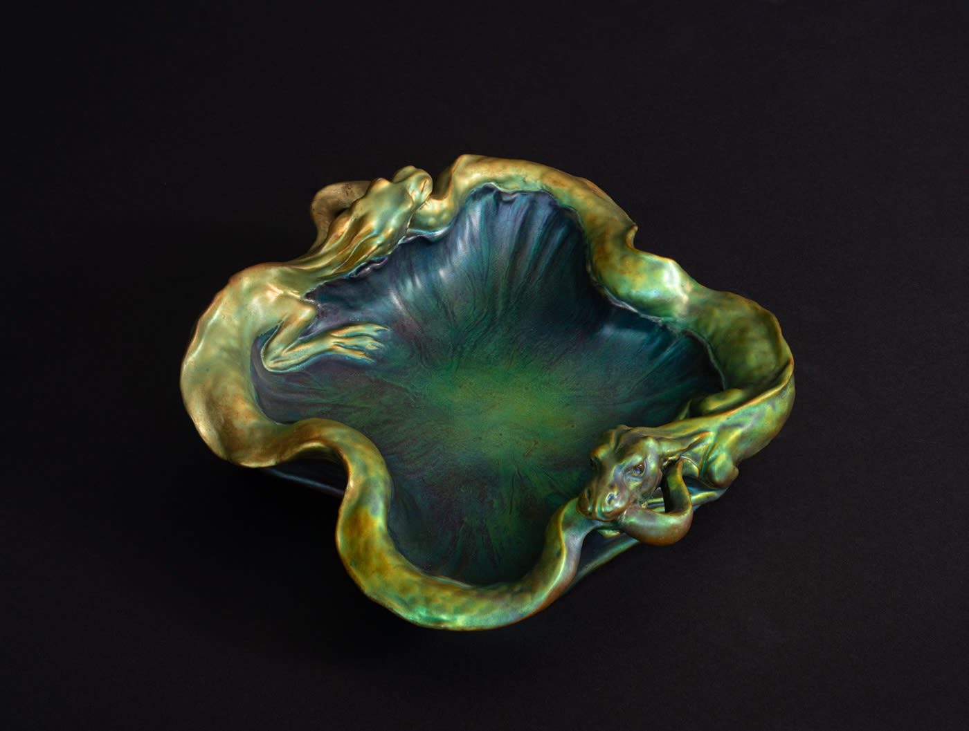 Zsolnay Pecs, Double Dragon Centerpiece,  1899-1900