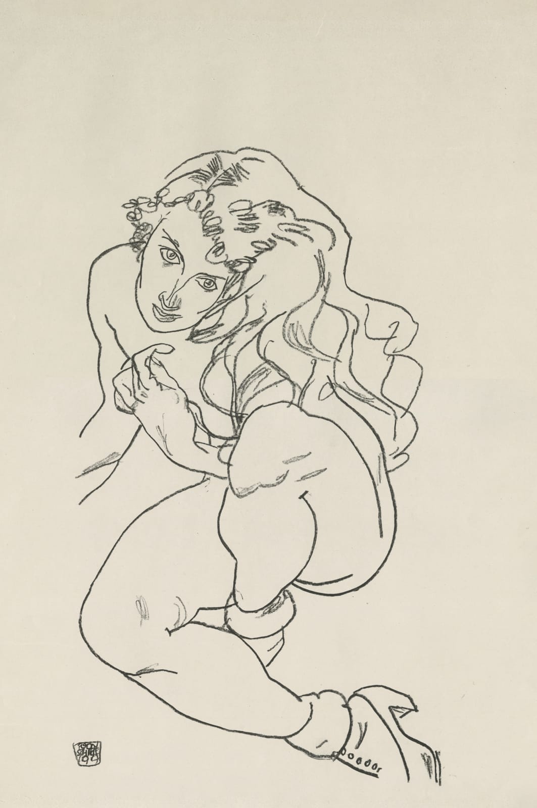Egon Schiele, Crouching Female Nude,  1920