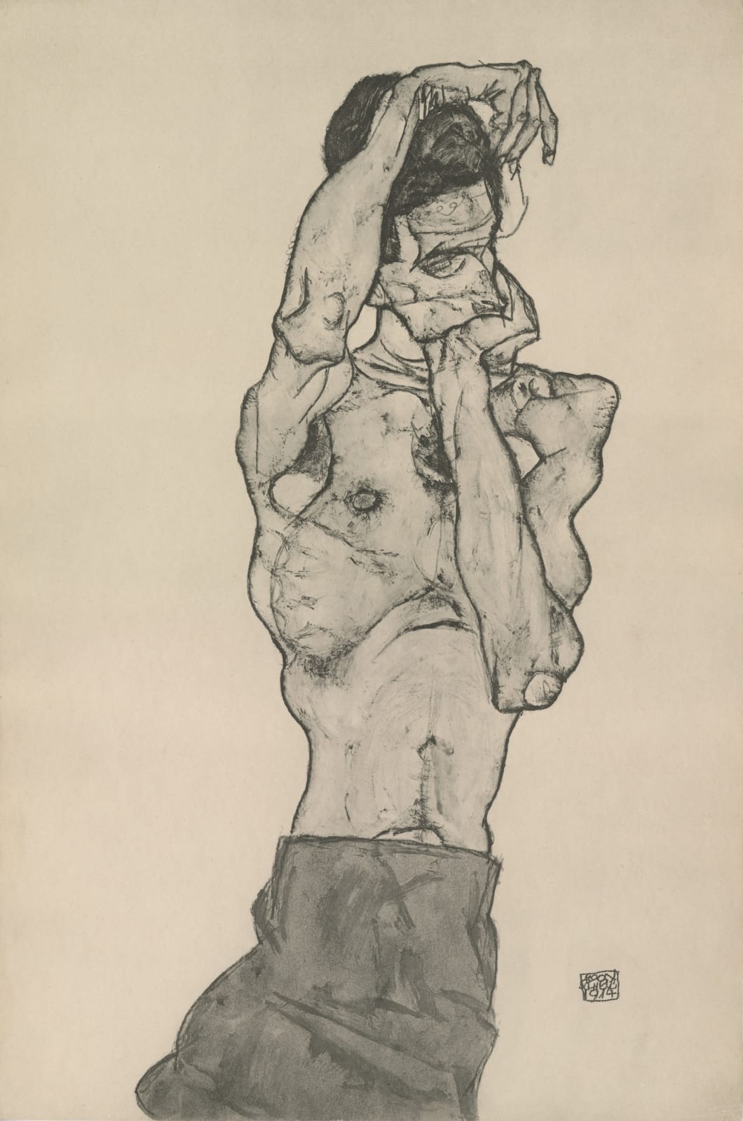 Egon Schiele, Standing Male Nude with Red Loincloth.,  1917