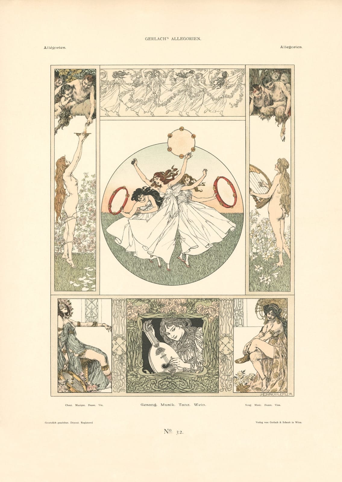 Heinrich Lefler, Song, Music, Dance, Wine,  1895-1900