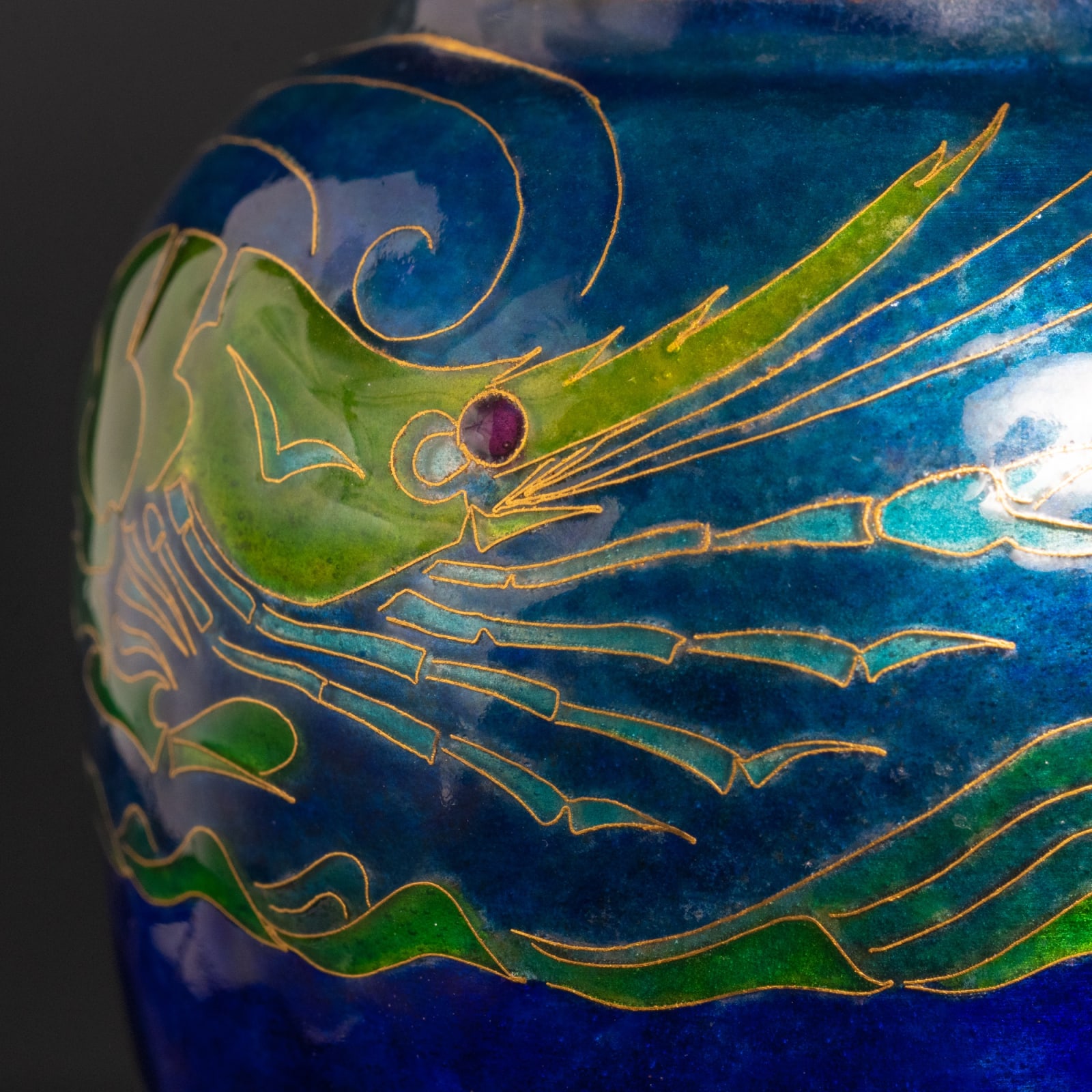 Marguerite de Bodinat, Cloisonné Shrimp Vase,  1905