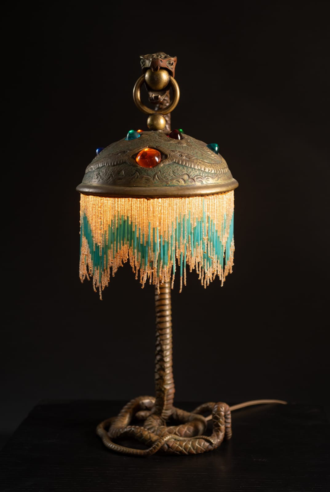 Fabulous Unknown, Repousse Snake Lamp,  c. 1900