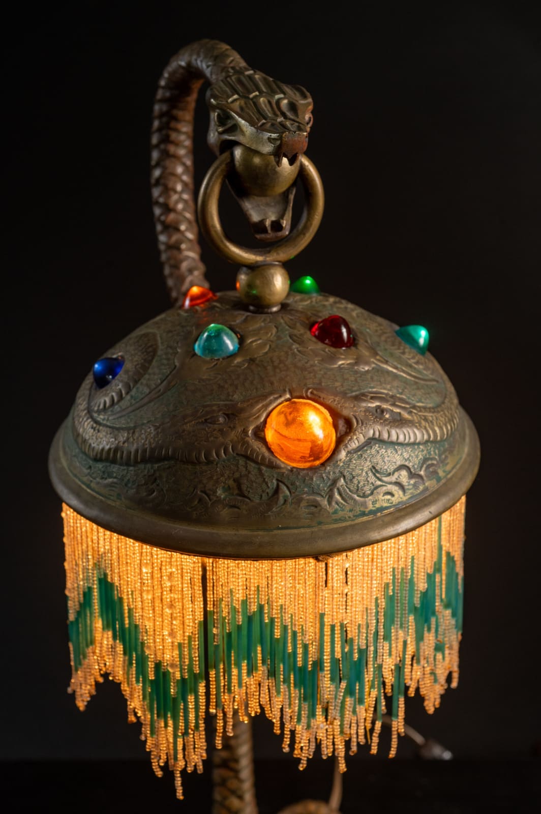 Fabulous Unknown, Repousse Snake Lamp,  c. 1900