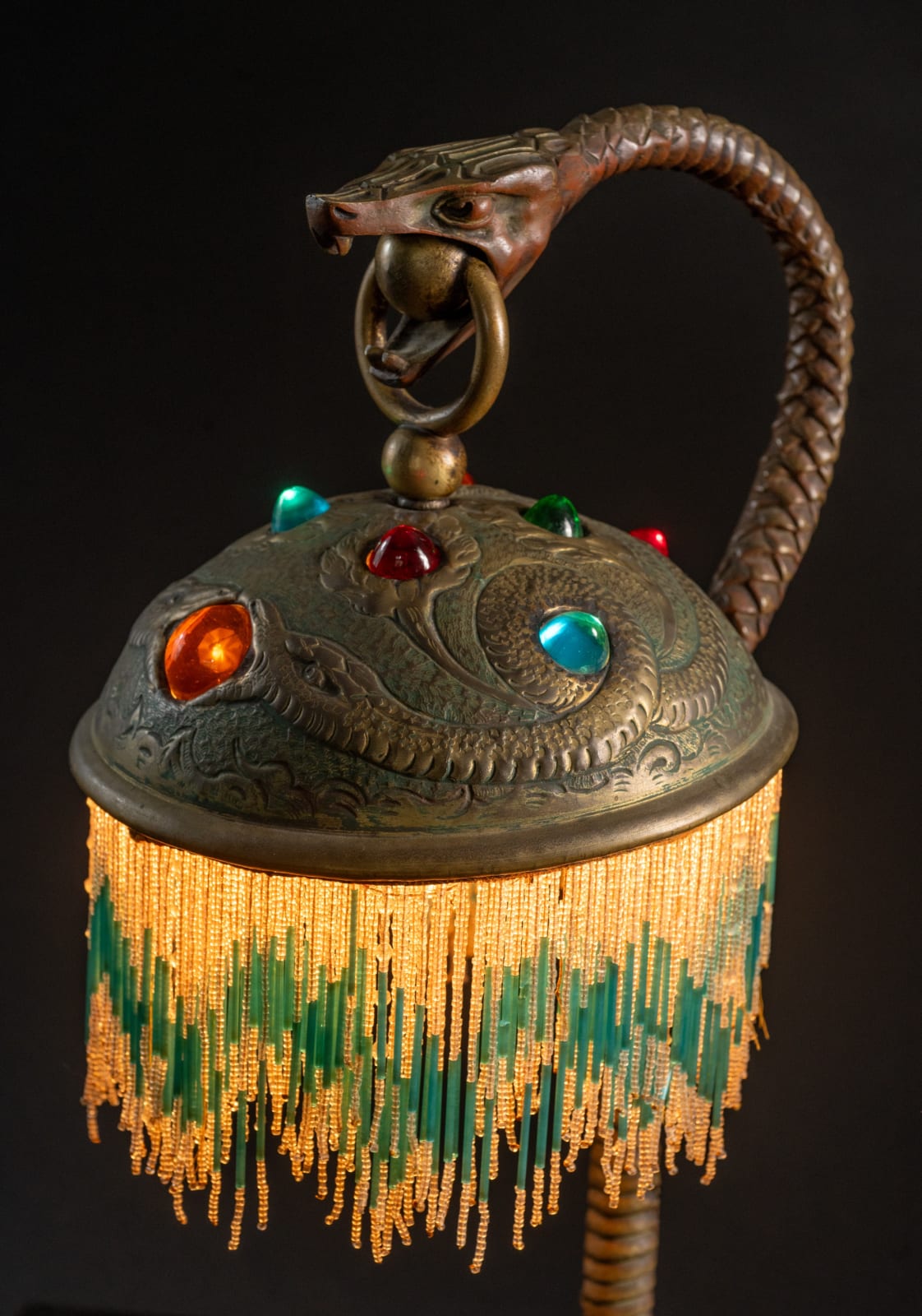 Fabulous Unknown, Repousse Snake Lamp,  c. 1900