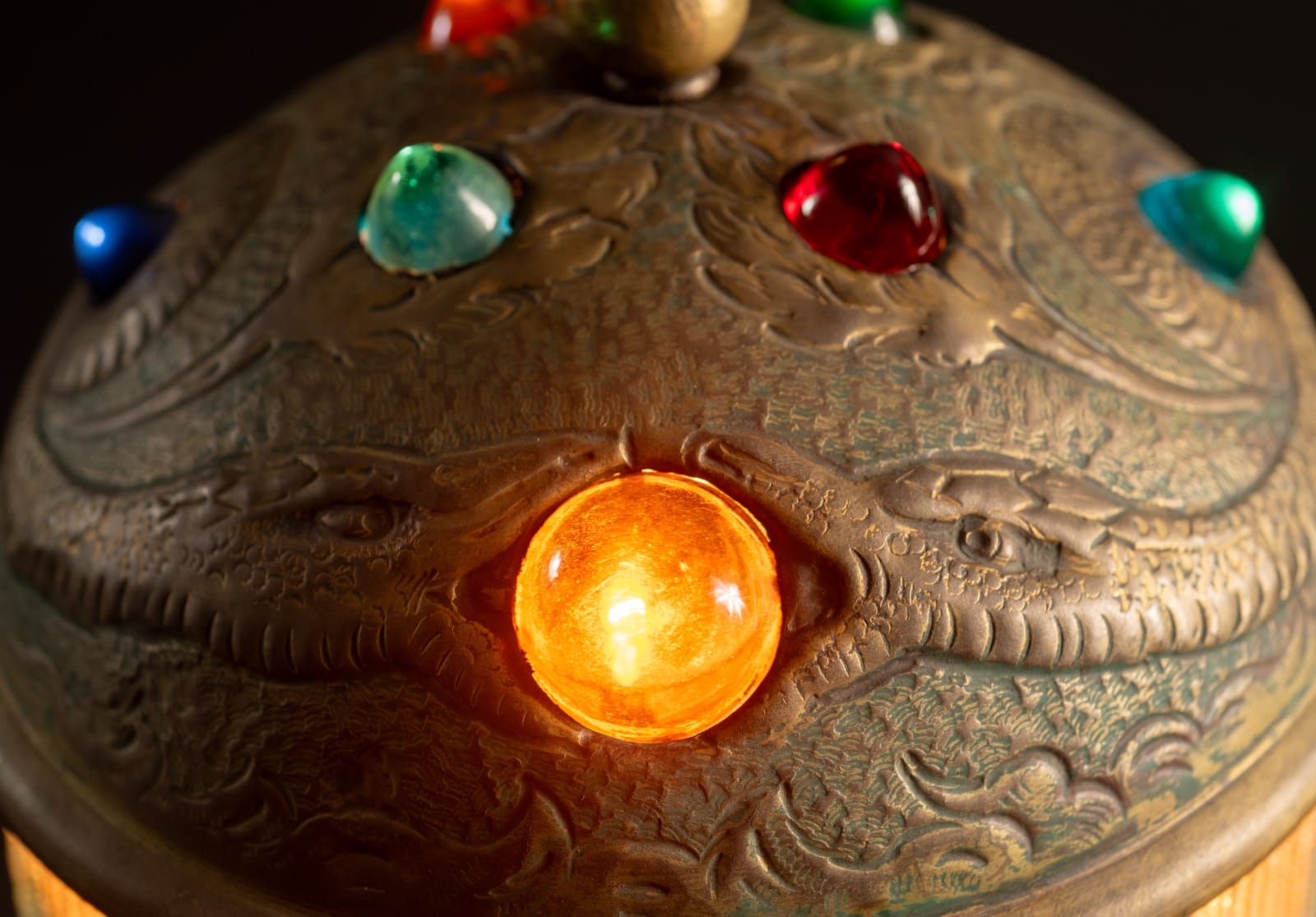 Fabulous Unknown, Repousse Snake Lamp,  c. 1900