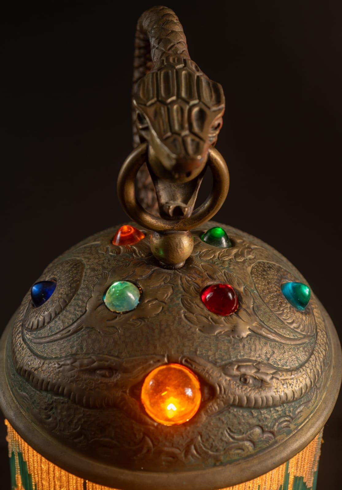 Fabulous Unknown, Repousse Snake Lamp,  c. 1900