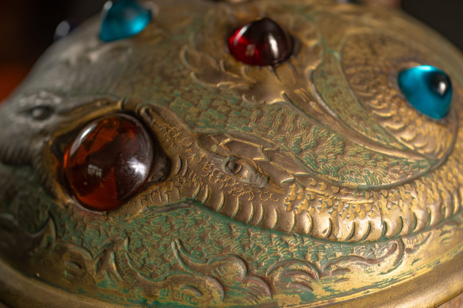 Fabulous Unknown, Repousse Snake Lamp,  c. 1900