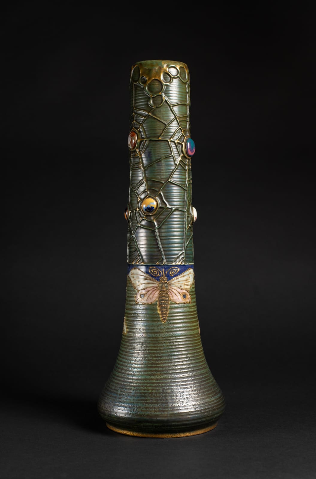 Amphora, Pair of Gres Bijou Butterflies & Spiderwebs Semiramis Vases,  1904-1906