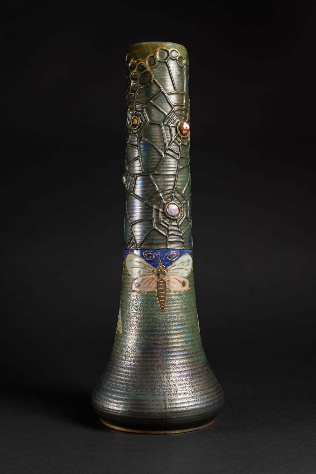 Amphora, Pair of Gres Bijou Butterflies & Spiderwebs Semiramis Vases,  1904-1906