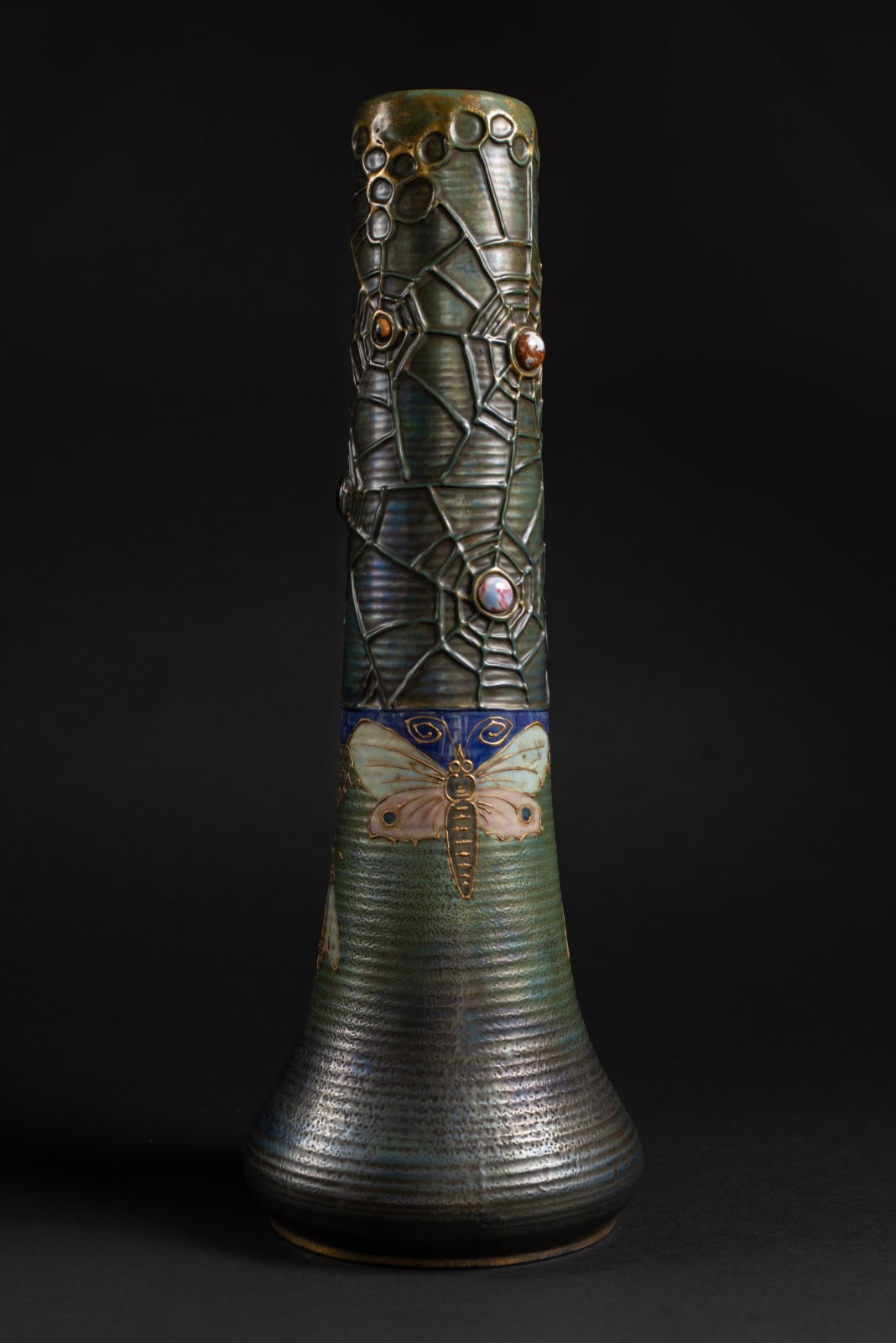 Amphora, Pair of Gres Bijou Butterflies & Spiderwebs Semiramis Vases,  1904-1906