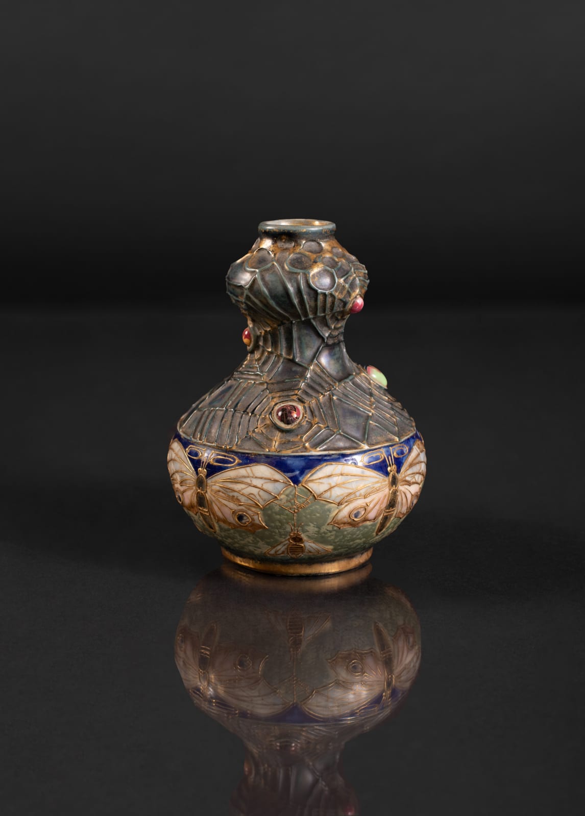 Amphora, Gres Bijou Butterflies & Spiderwebs Small Gourd Vase,  1904-1906