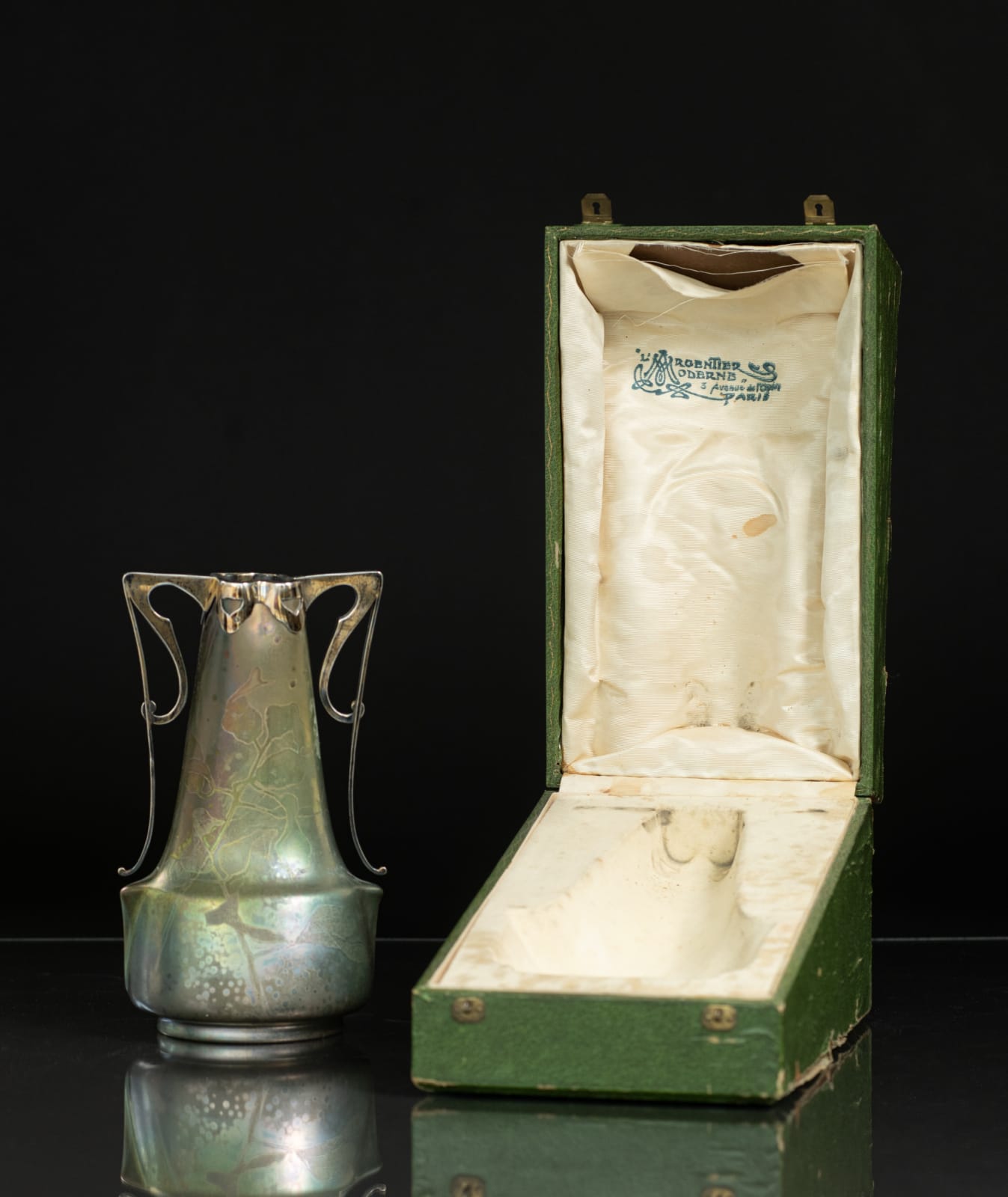 Massier, Foliage Vase with Silver Mount,  c. 1890