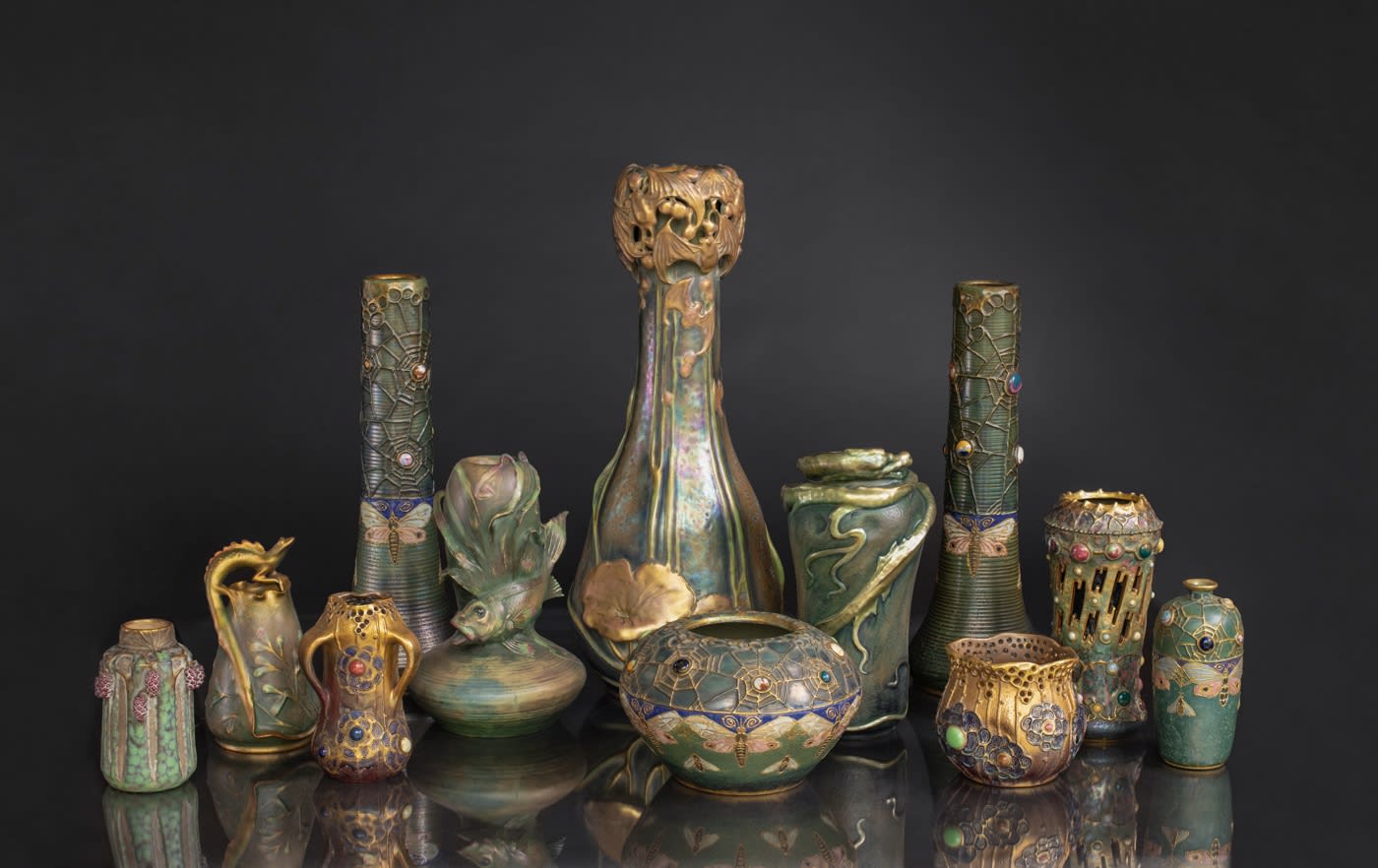 Amphora, Vase with Water Plants and Bats,  1901-1902