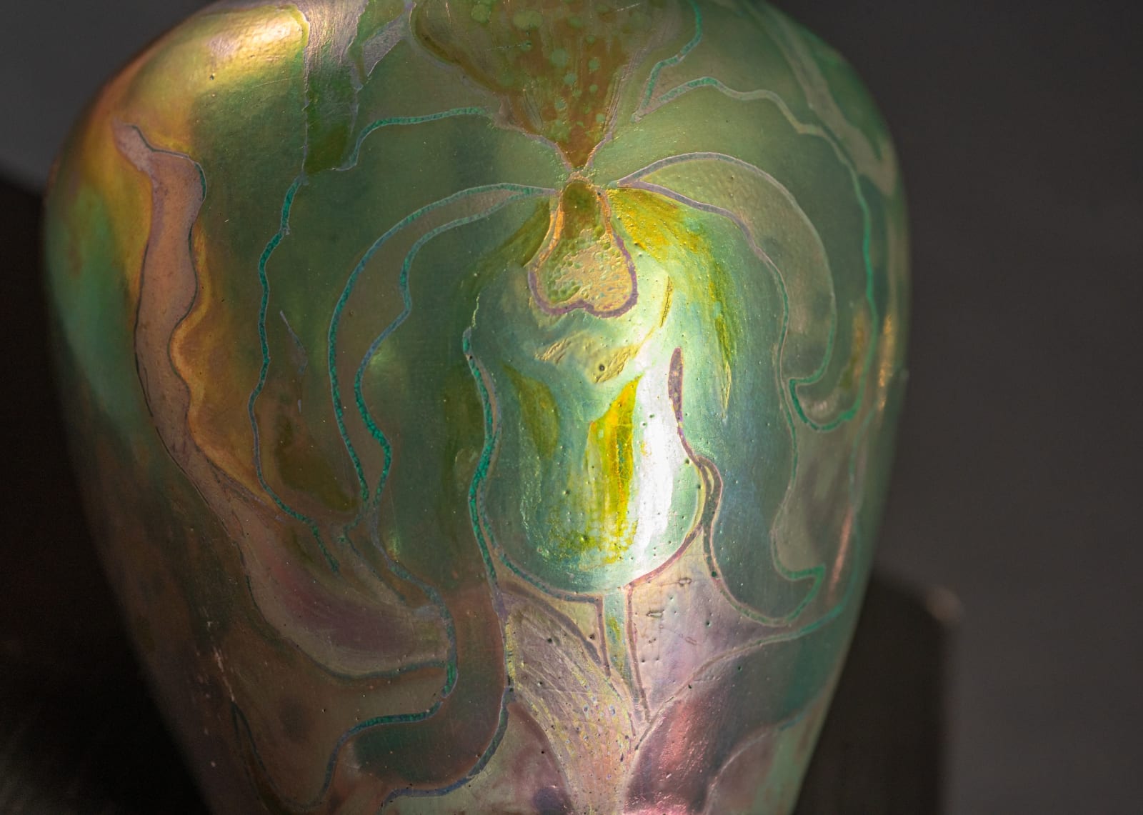 Massier, Iris Cabinet Vase with Silver Clover Leaf Collar,  c. 1900