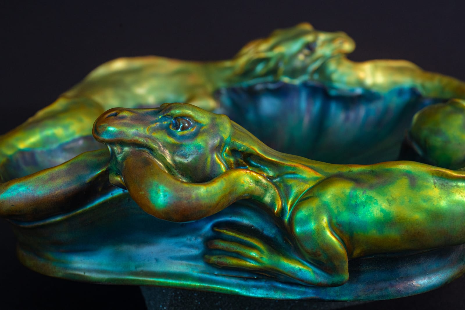 Zsolnay Pecs, Double Dragon Centerpiece,  1899-1900