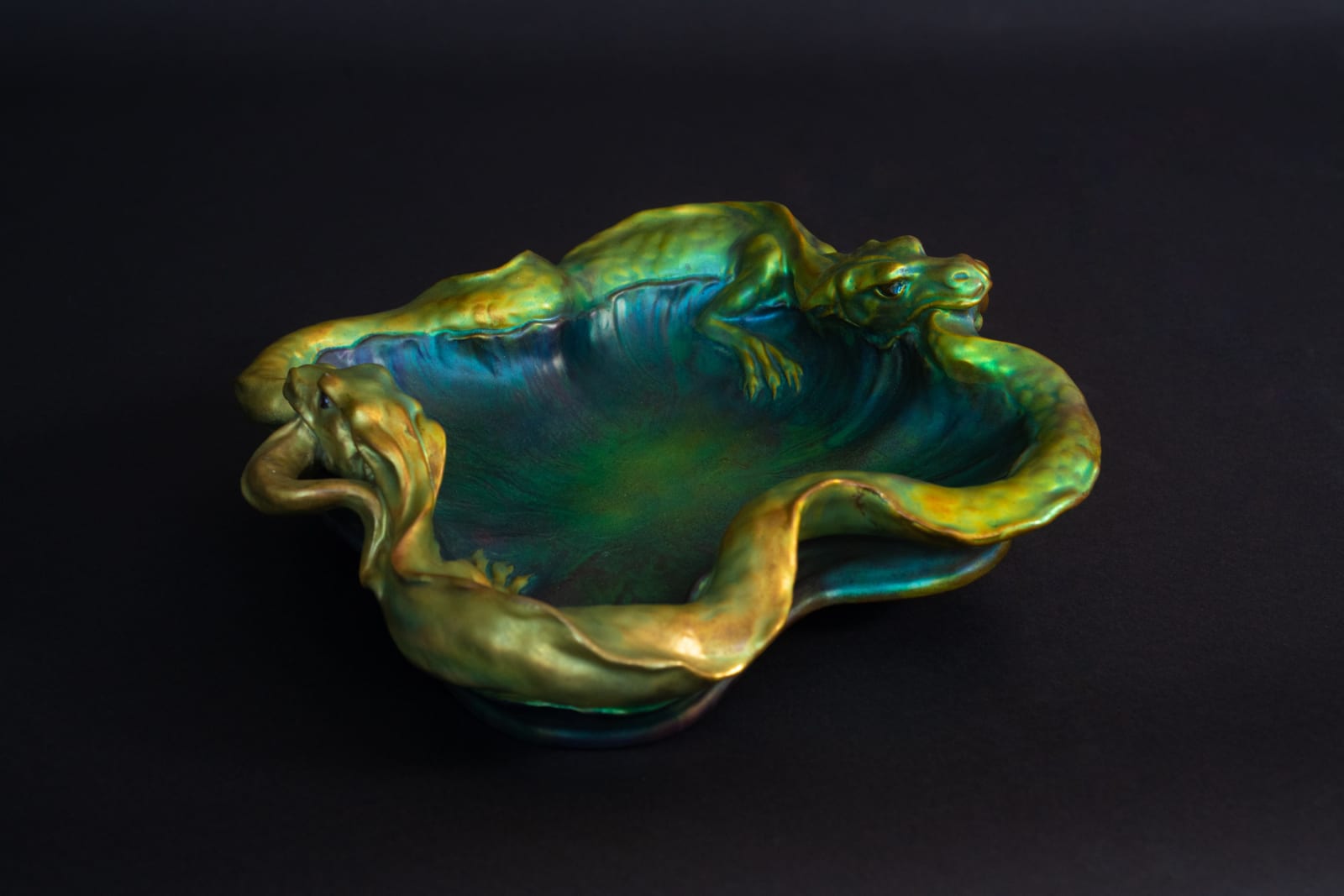 Zsolnay Pecs, Double Dragon Centerpiece,  1899-1900