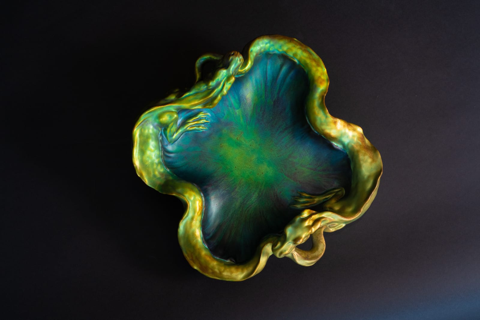 Zsolnay Pecs, Double Dragon Centerpiece,  1899-1900