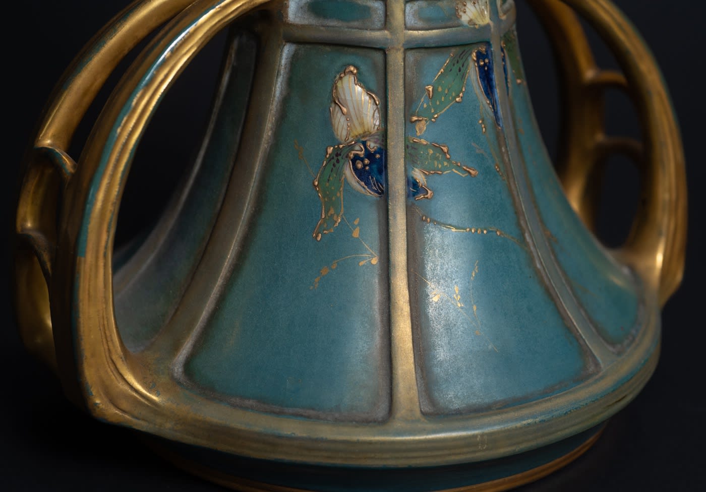 Amphora, Two-Handled Reticulated Top Vase with Enameled Flowers,  1906-1907