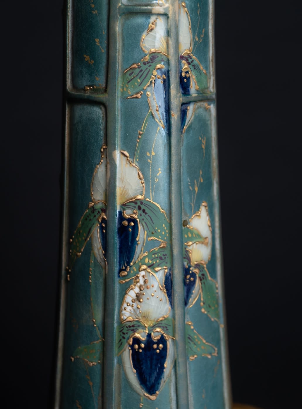 Amphora, Two-Handled Reticulated Top Vase with Enameled Flowers,  1906-1907