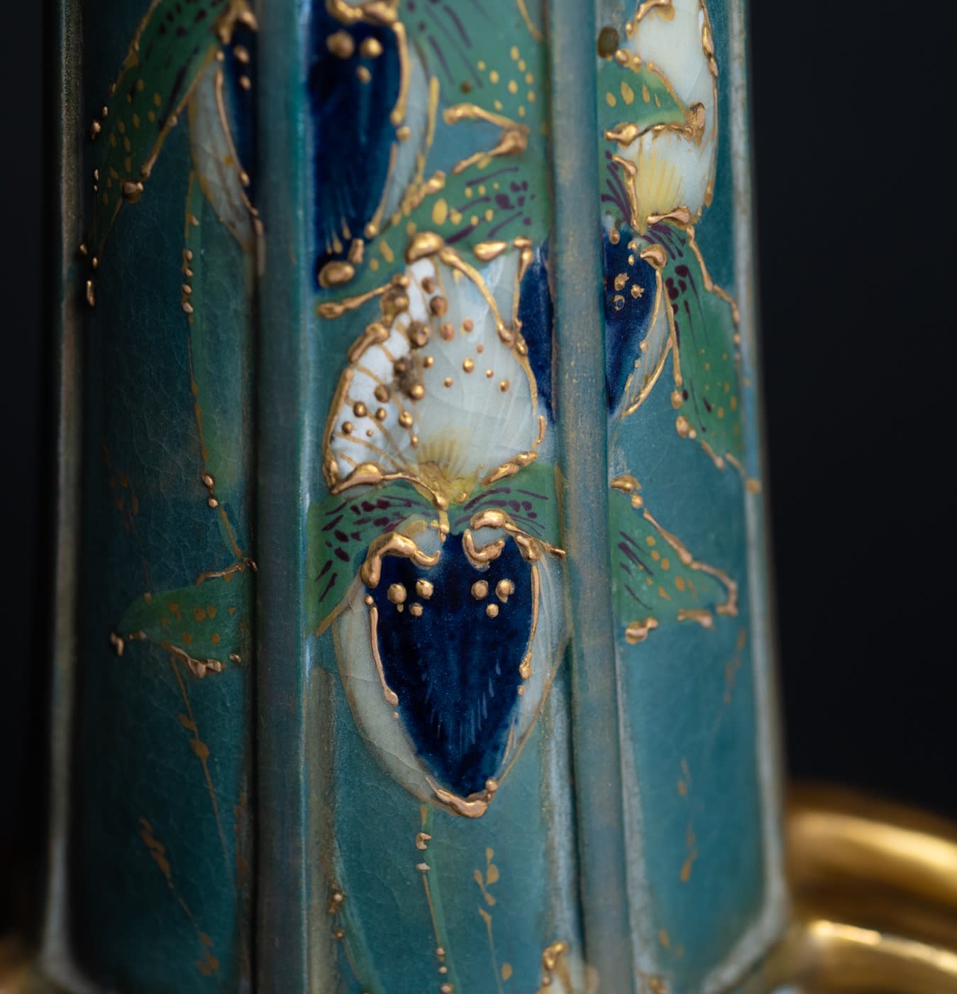 Amphora, Two-Handled Reticulated Top Vase with Enameled Flowers,  1906-1907