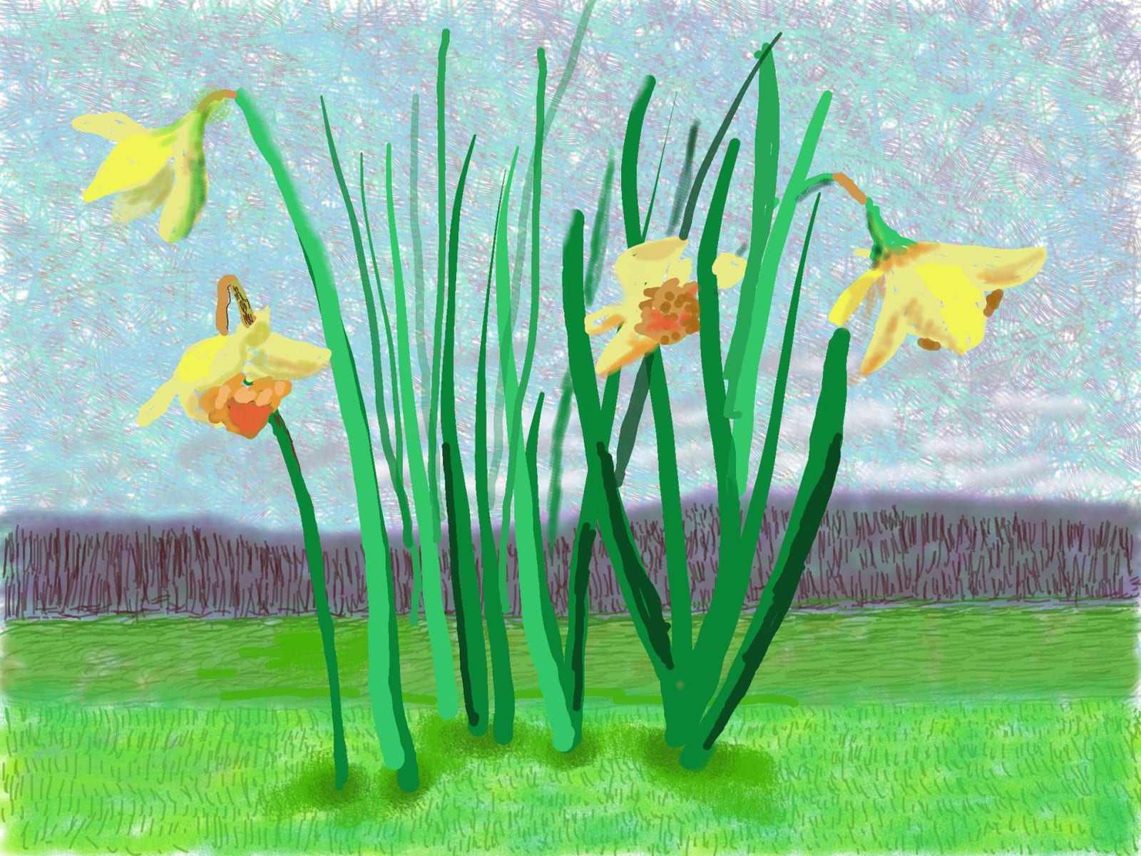 David Hockney “Do remember, they can’t cancel the Spring” 2020 iPad drawing © David Hockney