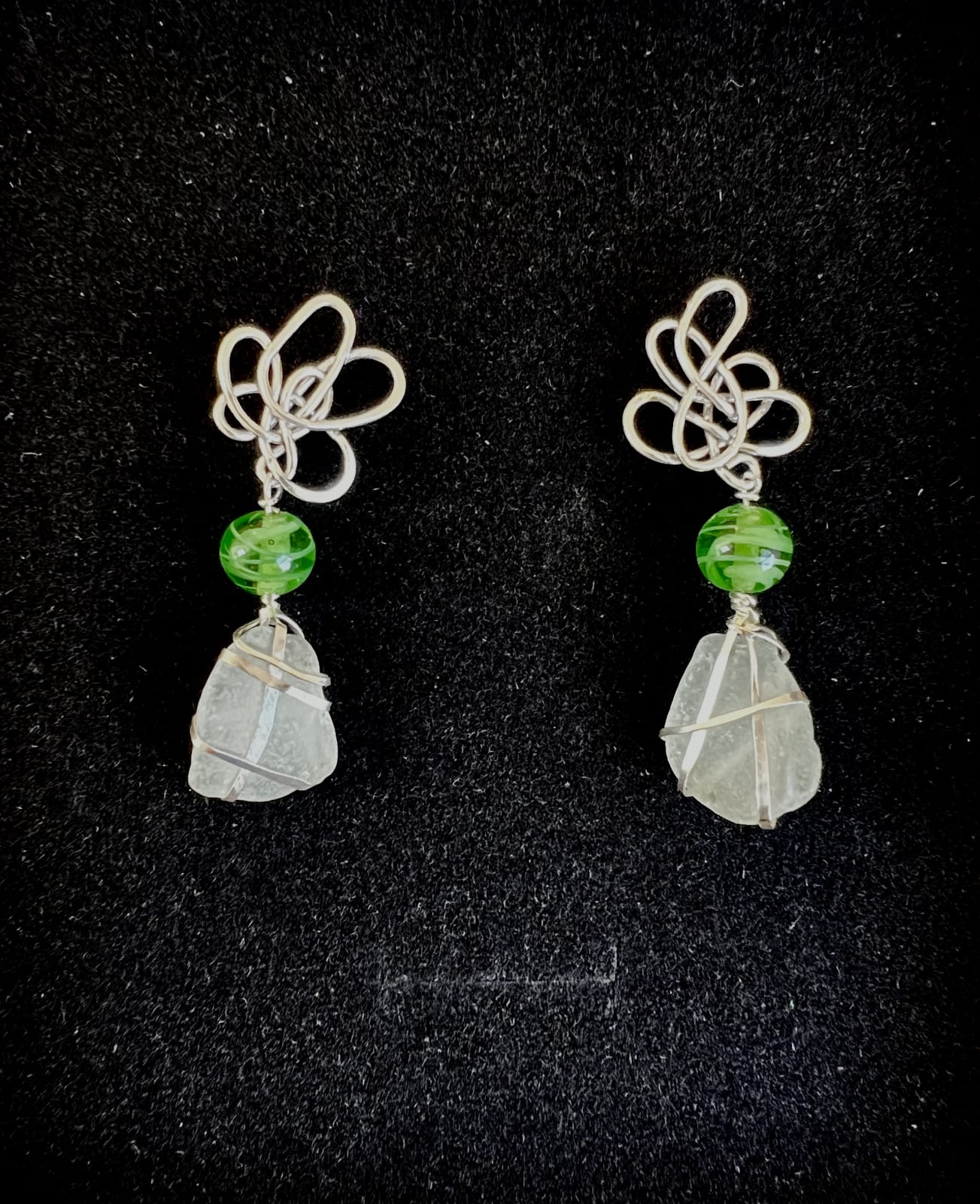 Anne Emerson, Sea Tangle Earrings with Green Murano Beads