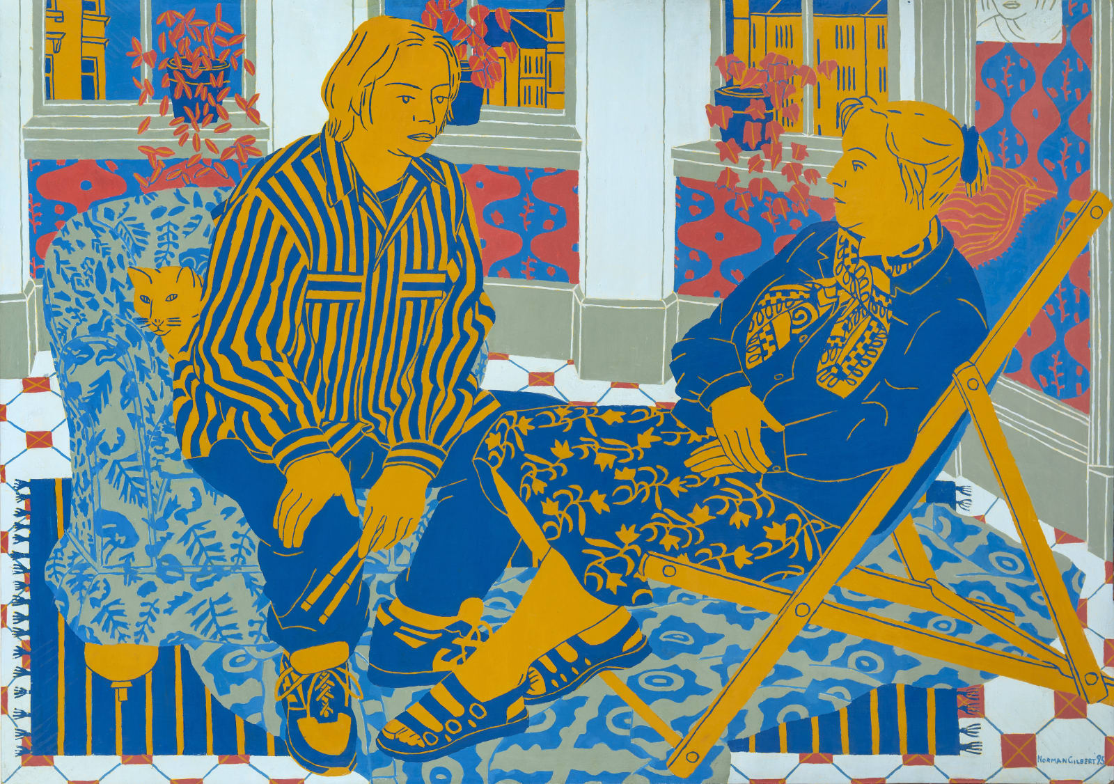 Norman Gilbert, Figures with Cat and Deck Chair, 1995