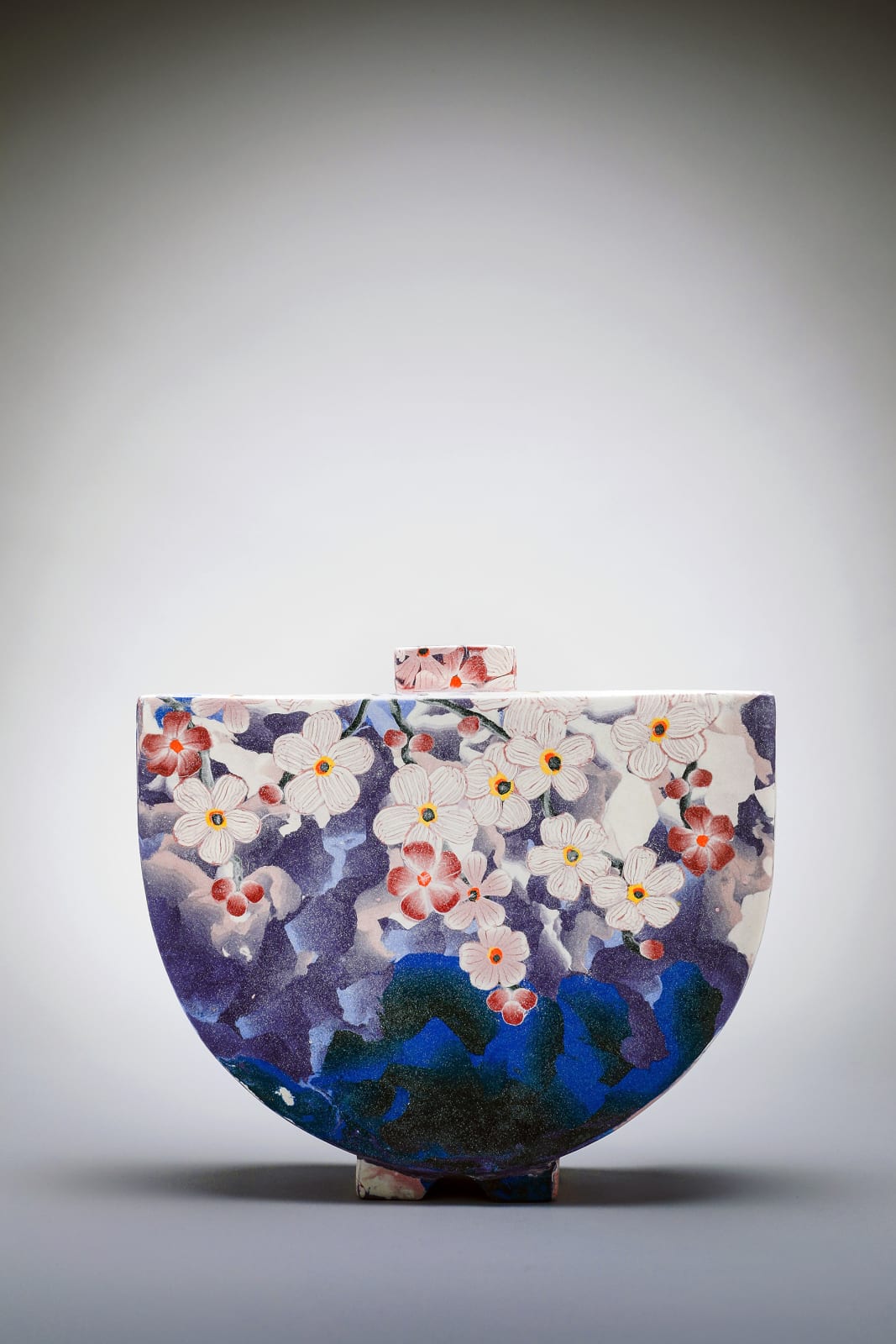 Judy McKenzie, Pink and Purple Floral Semi-circular Vase