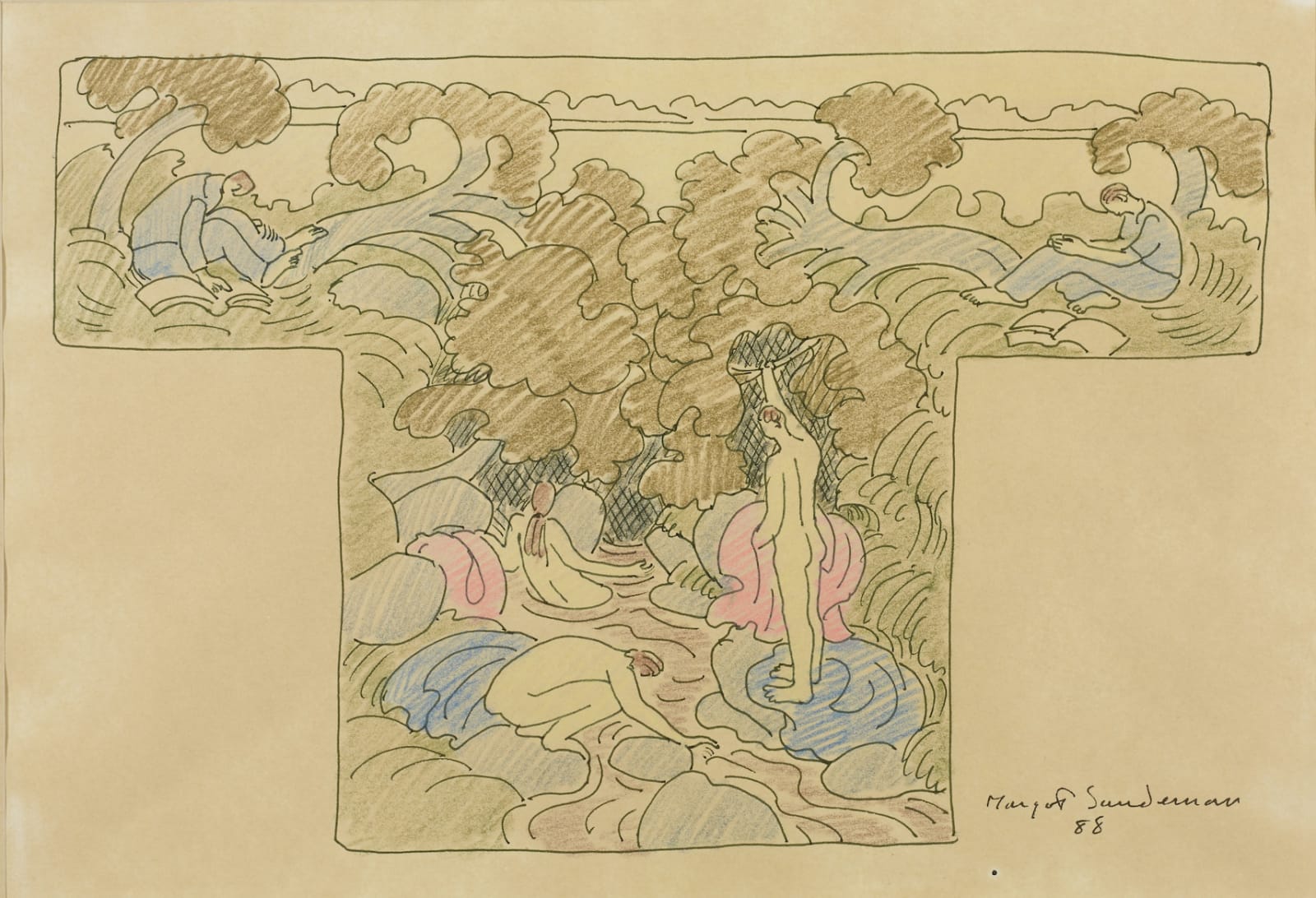 Margot Sandeman, Study for Bathers in a Gorge, 1988