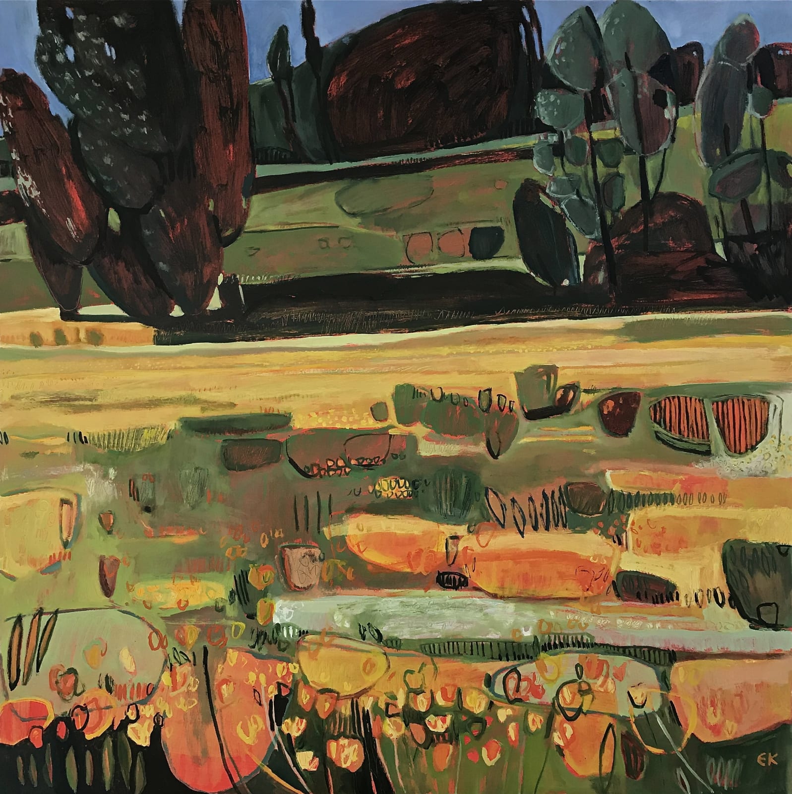 Tuscany Hillside, Dark Trees and Trefoil Meadow