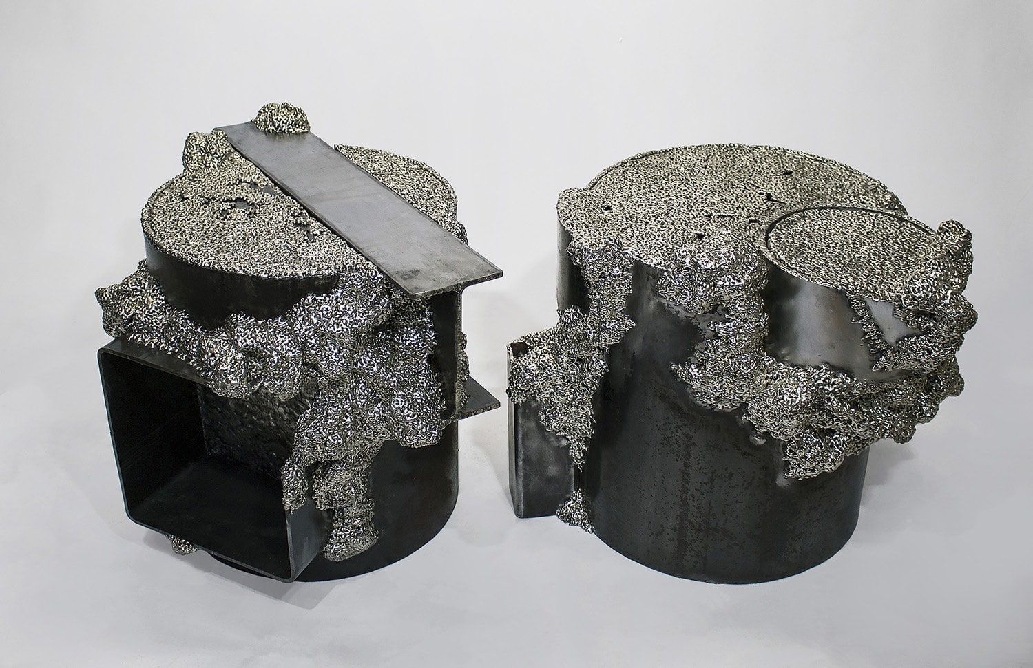 Jack Craig, Steel Drum Dripped Silver Table Pair, 2018