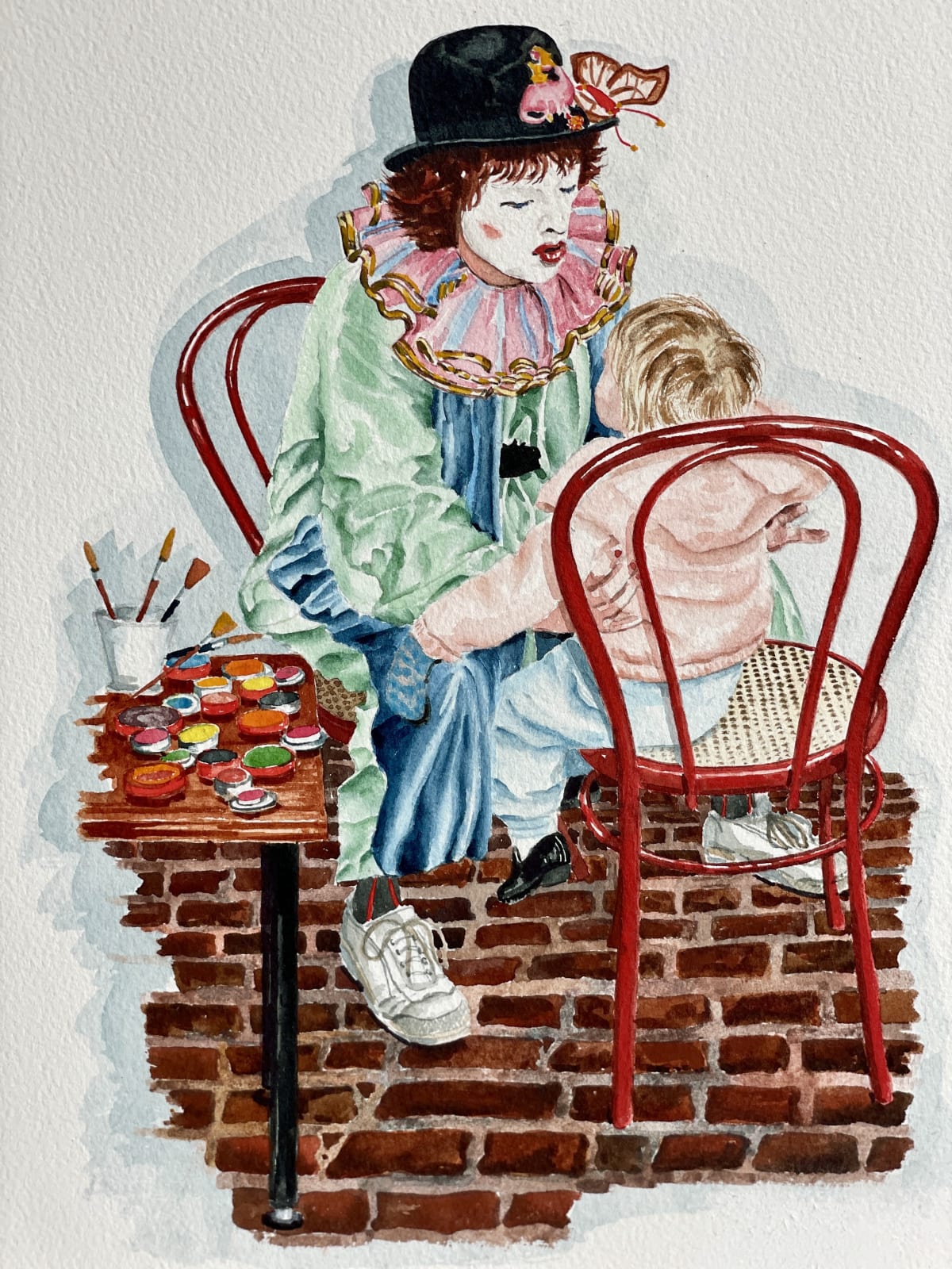 Rod Lomas, Clown painter with girl - 2, 1990