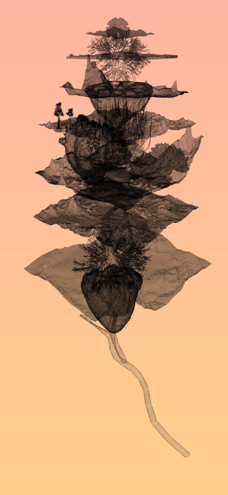 Viraag Desai, Micrograph, 3d assets - Explosion, Brain Coral, Red Coral, Heart, Trees, 2020