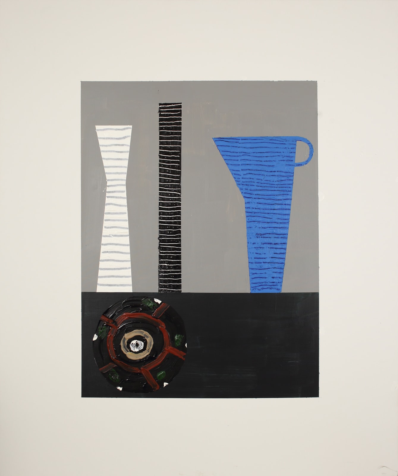Bruce McLean, Two Vases, Plus One Blue Jug and Black Vase on Black Ground, 2022