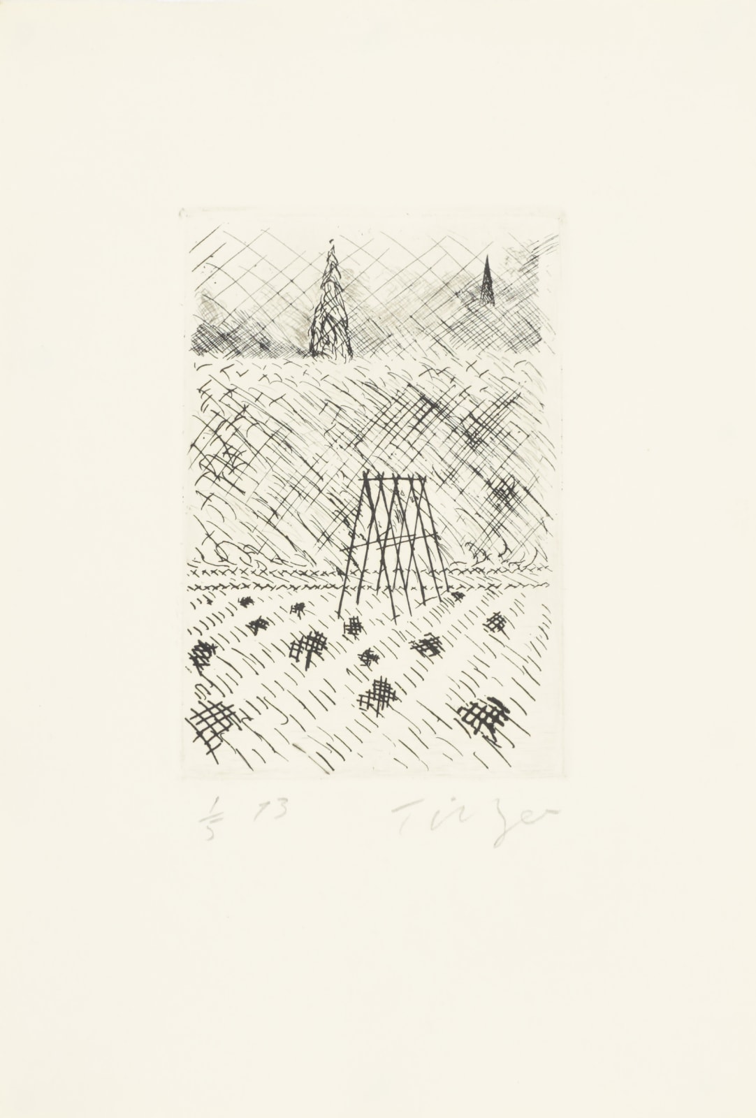 William Tillyer, Garden with Bean Poles, 1973