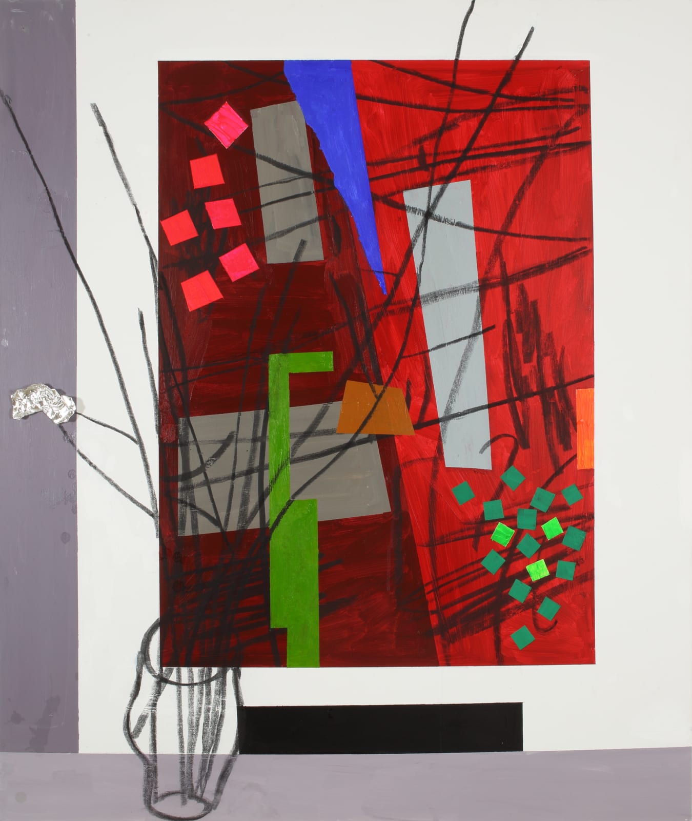 Bruce McLean, Twig Arrangement in Front of Garden Arrangement - Red, 2021