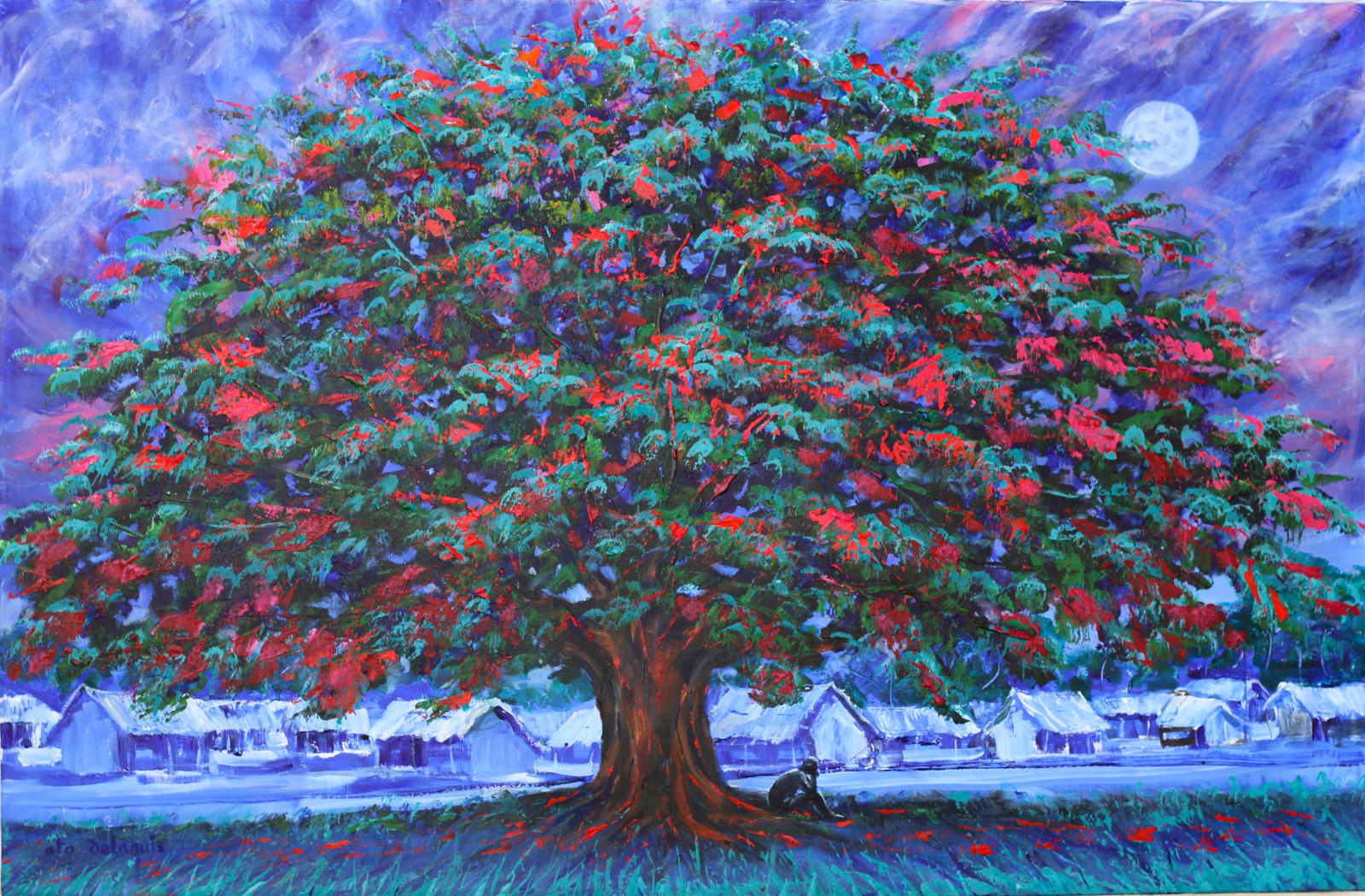 Experience the captivating Moonlight Flamboyant with Sleeping Village by Ato Delaquis at Berj Art Gallery. Explore this breathtaking work by the artist