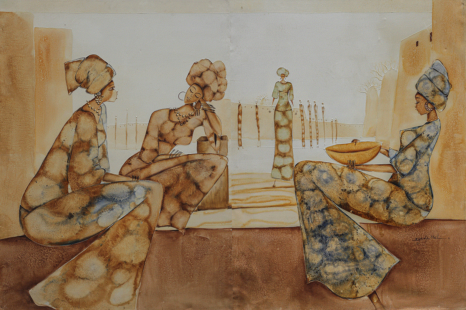 Discover the stunning Cours de Village artwork by Djedje Mel, a talented African artist, available at Berj Art Gallery. Explore his unique style.