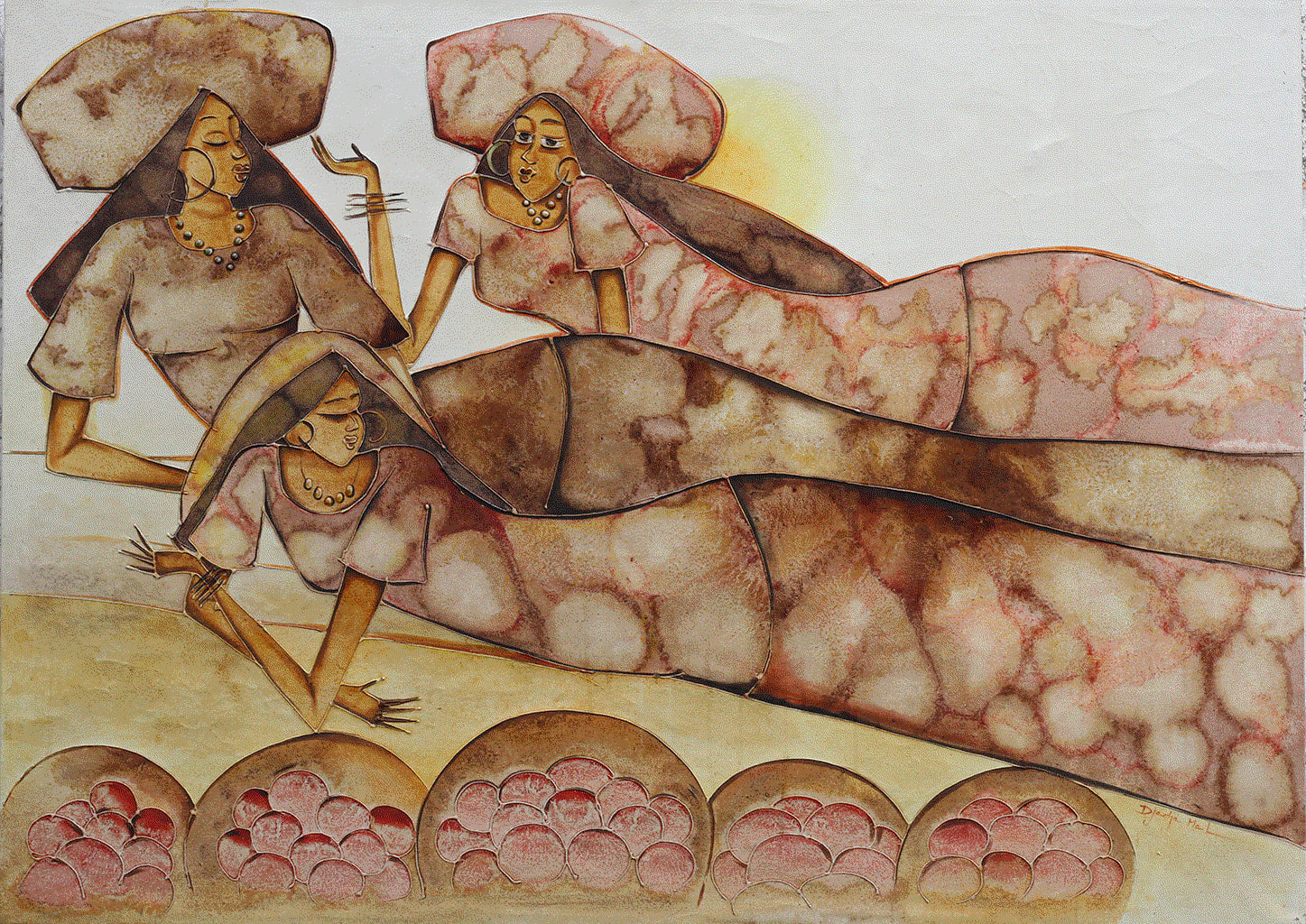 Discover the stunning untitled artwork by renowned artist, Djedje Mel, available at Berj Art Gallery. Explore the unique blend of colors and rhythms.