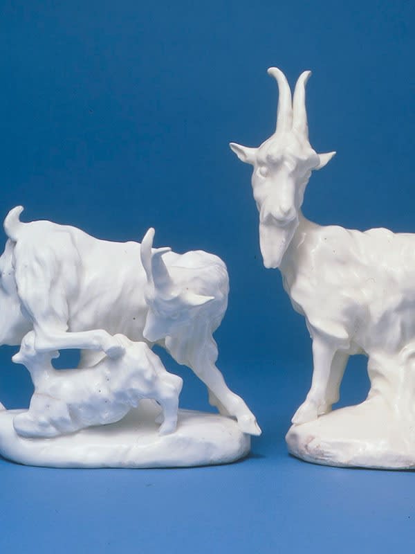 Pair of Derby Planche Period White Goats and their young