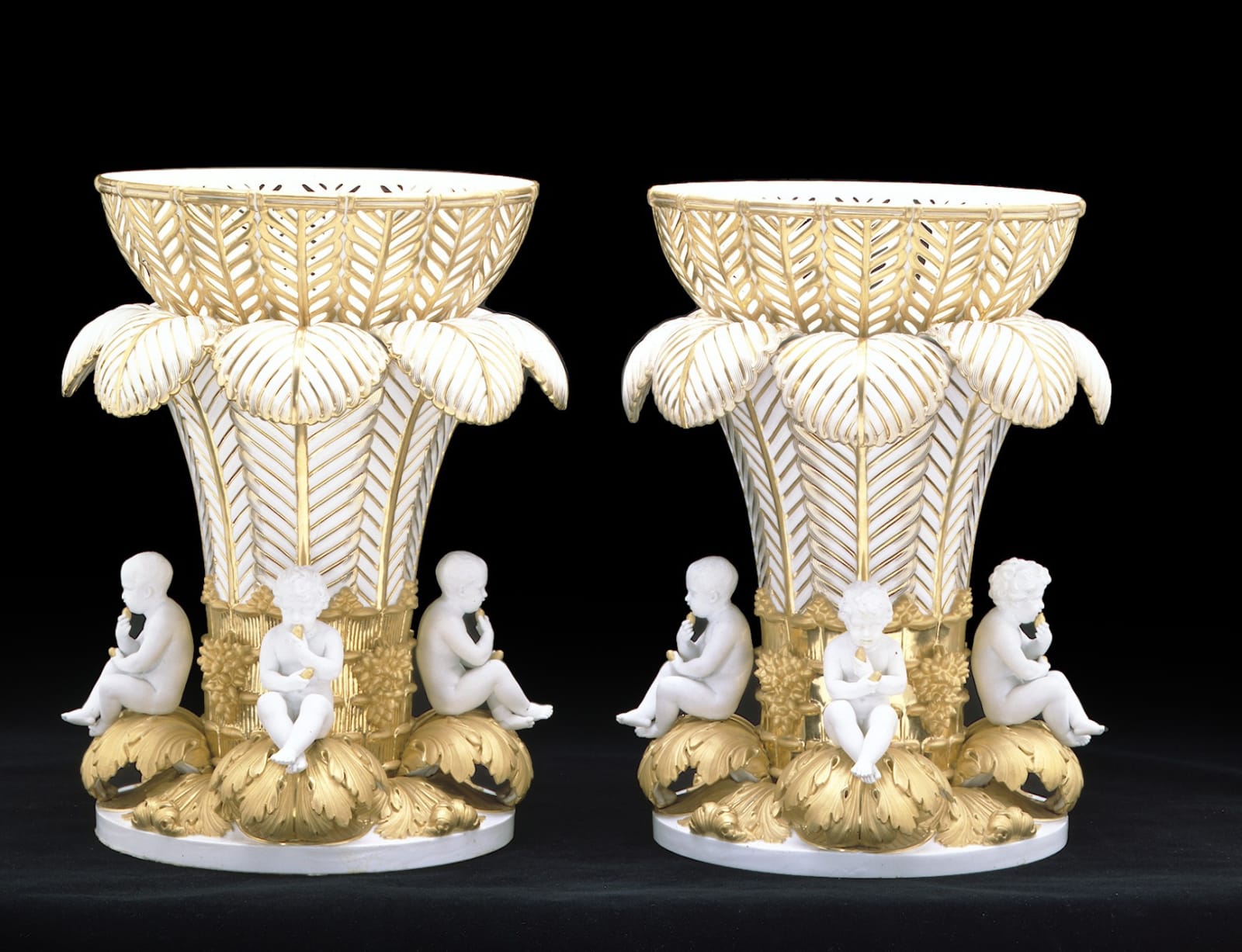 Pair of Sevres Feather moulded Vases circa 1810, Circa 1810