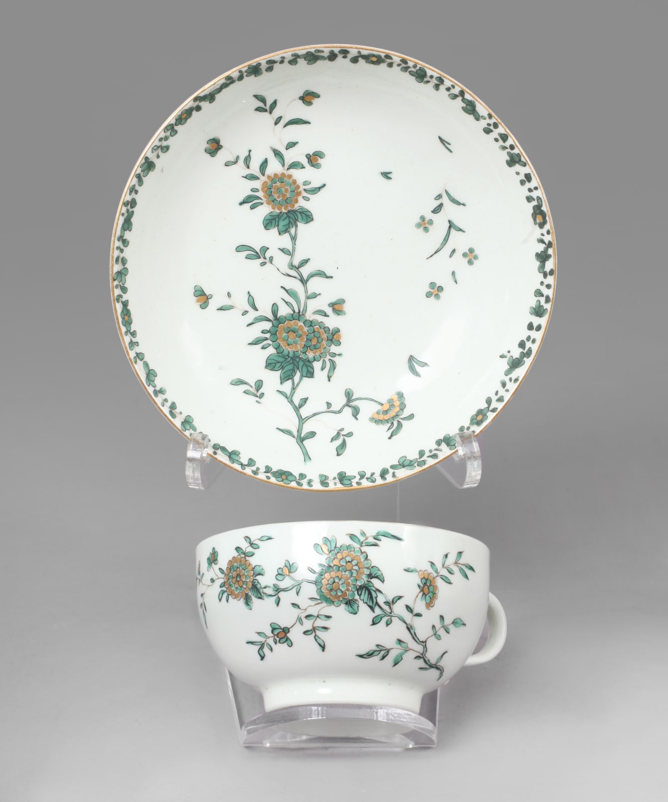 An extremely rare Dr Wall Worcester Teacup and Saucer decorated in the London Atelier of James Giles,, Circa 1765