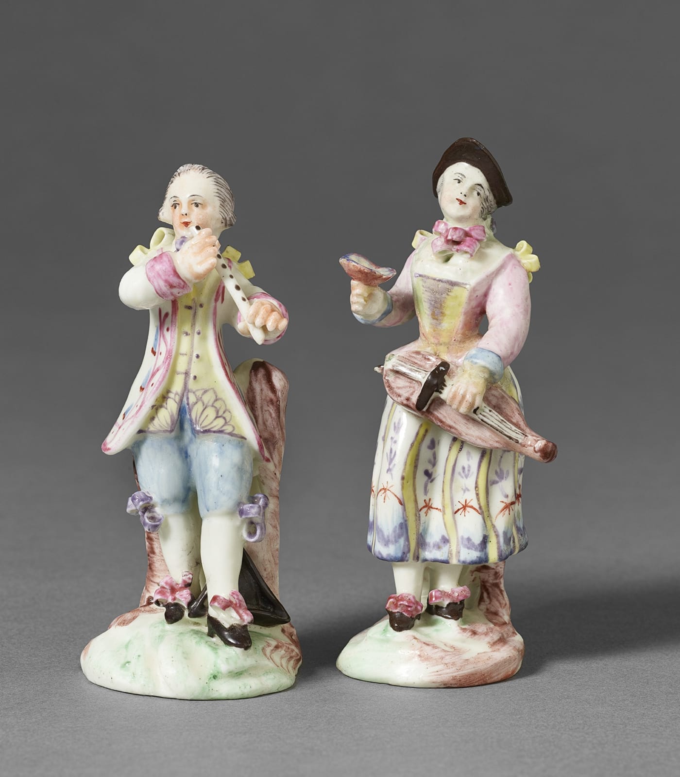 A Very Rare Pair of Mennecy Miniature Musicians, Circa 1760