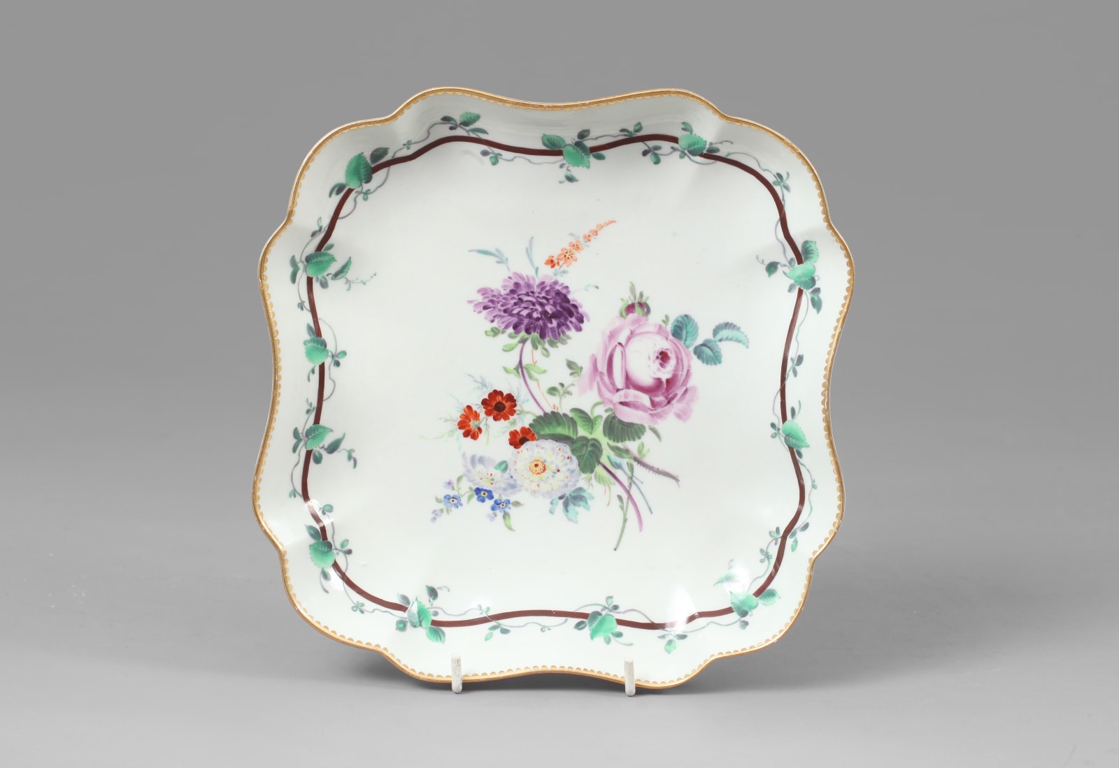 An exceptional 1st Period Dr. Wall Worcester square-shaped Dessert Dish, Circa: 1770